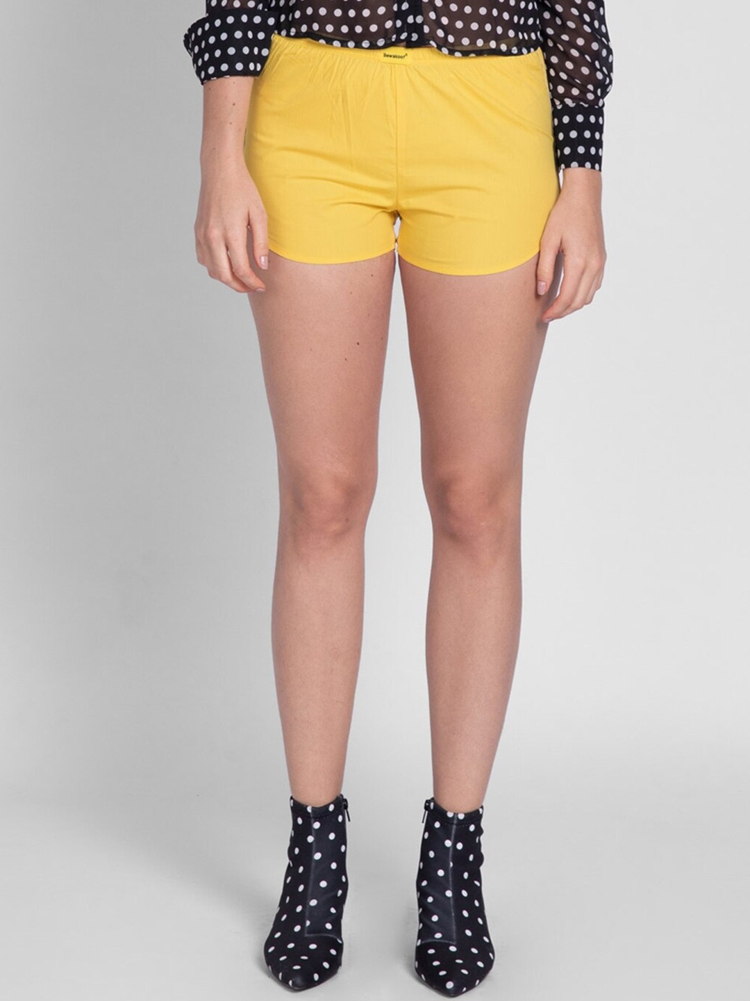 

Bewakoof Women Yellow Pure Cotton Regular Shorts