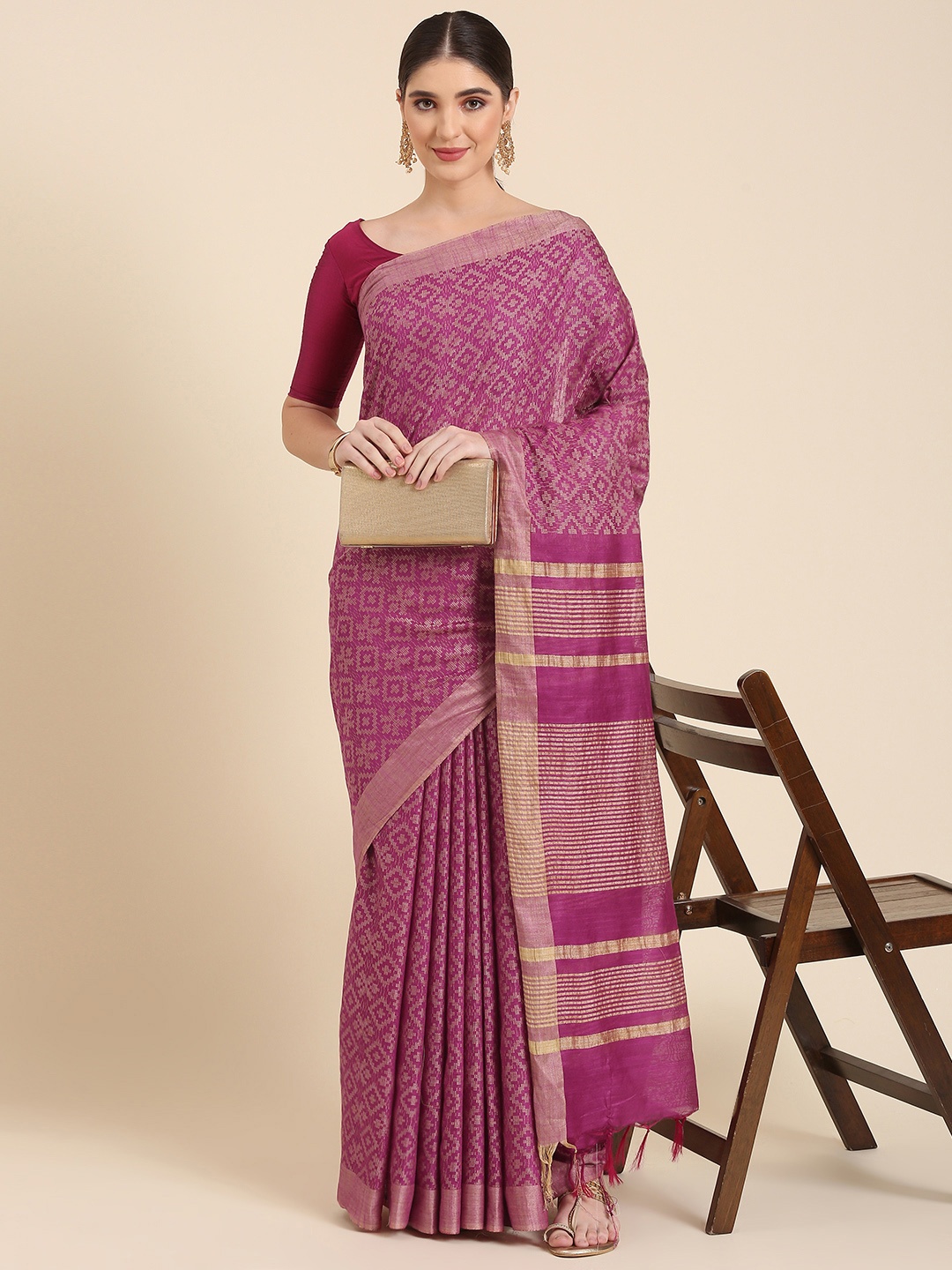 

swatika Woven Design Ethnic Motifs Bhagalpuri Saree, Purple