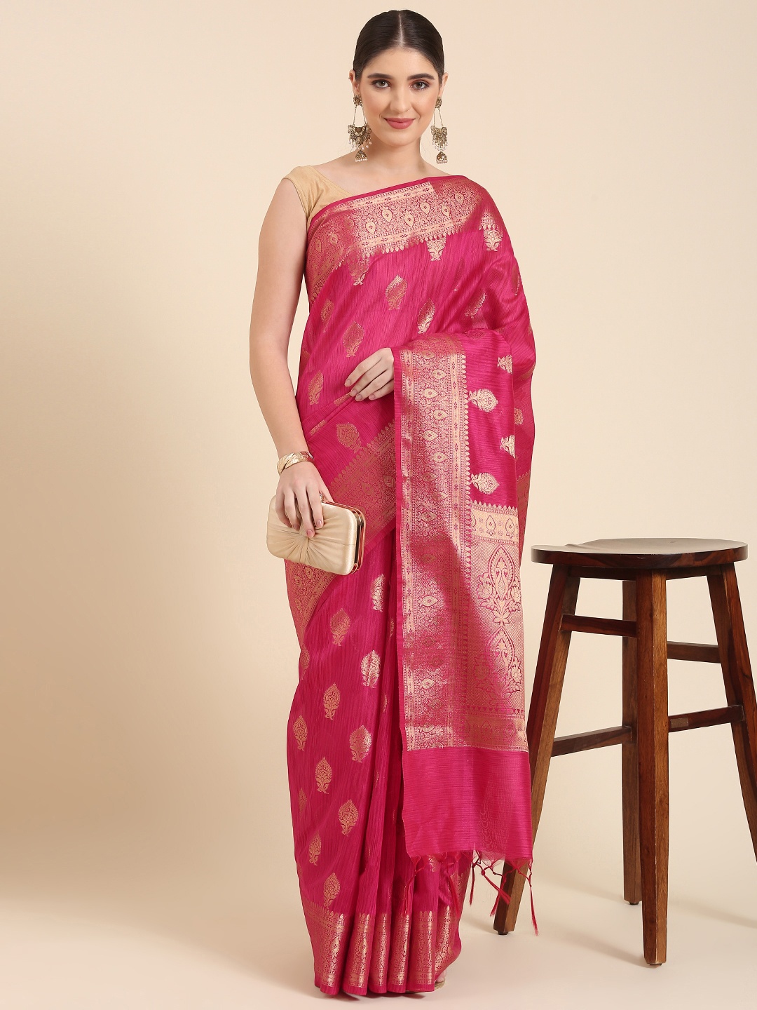 

swatika Woven Design Ethnic Motifs Zari Banarasi Saree, Pink