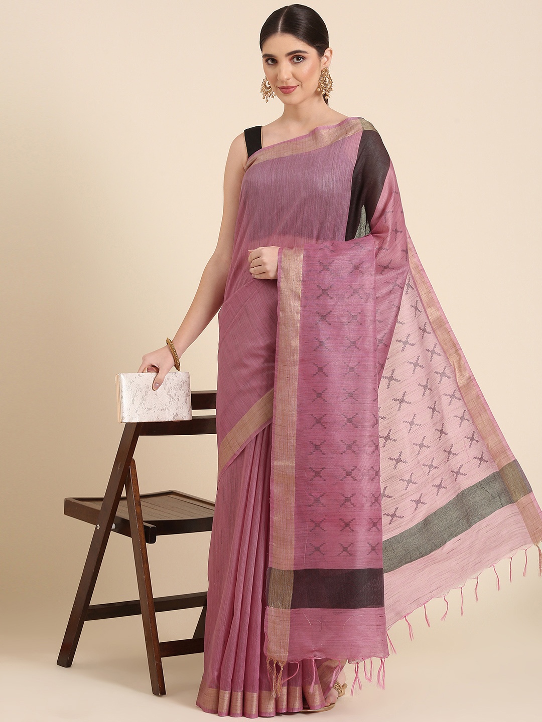 

swatika Woven Design Bhagalpuri Saree, Pink