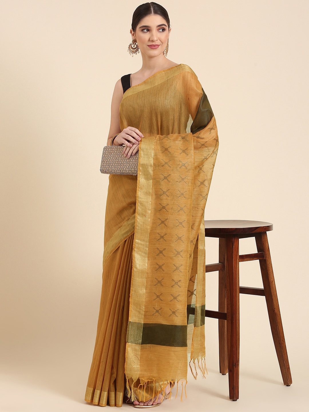 

swatika Woven Design Bhagalpuri Saree, Yellow
