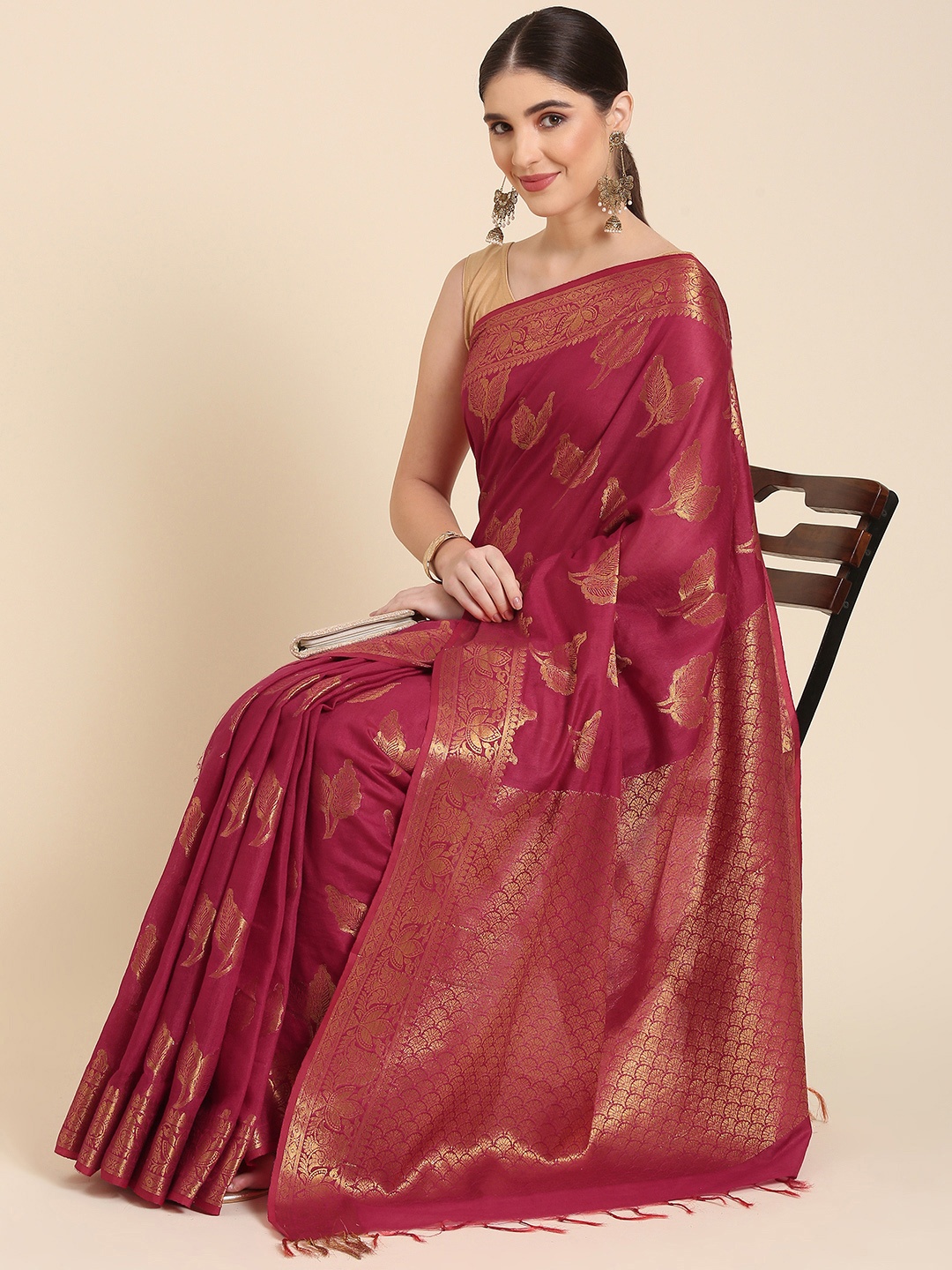 

swatika Woven Design Ethnic Motifs Zari Bhagalpuri Saree, Pink