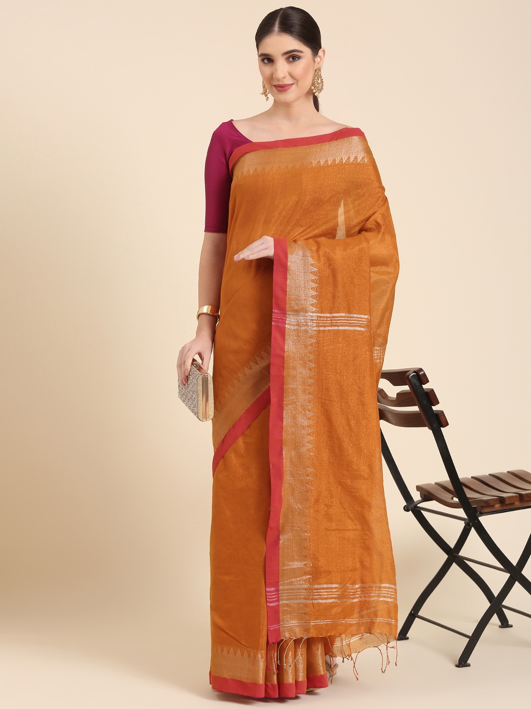 

swatika Woven Design Silk Blend Handloom Bhagalpuri Saree, Yellow