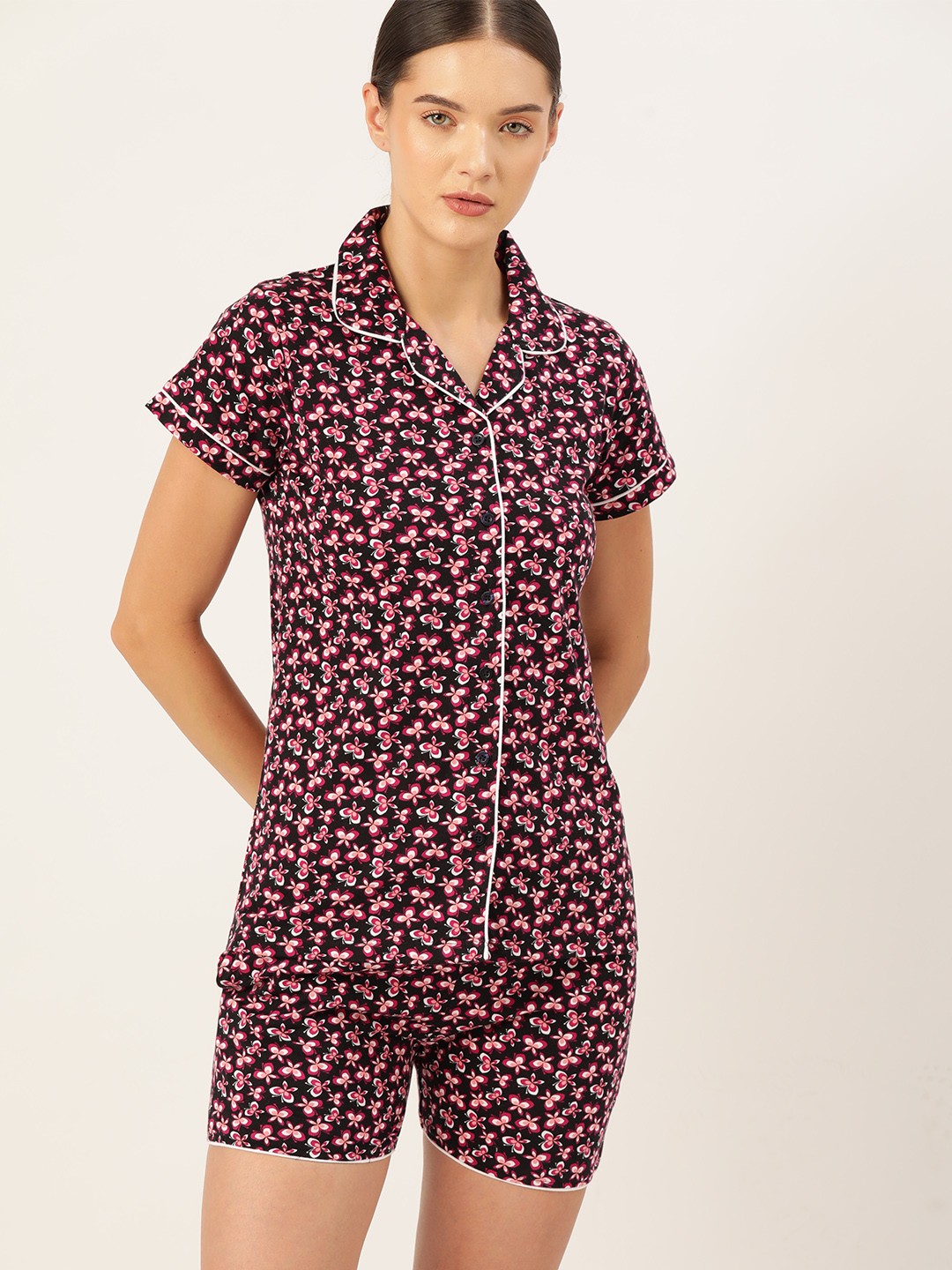 

ETC Women Floral Printed Night Suit, Black