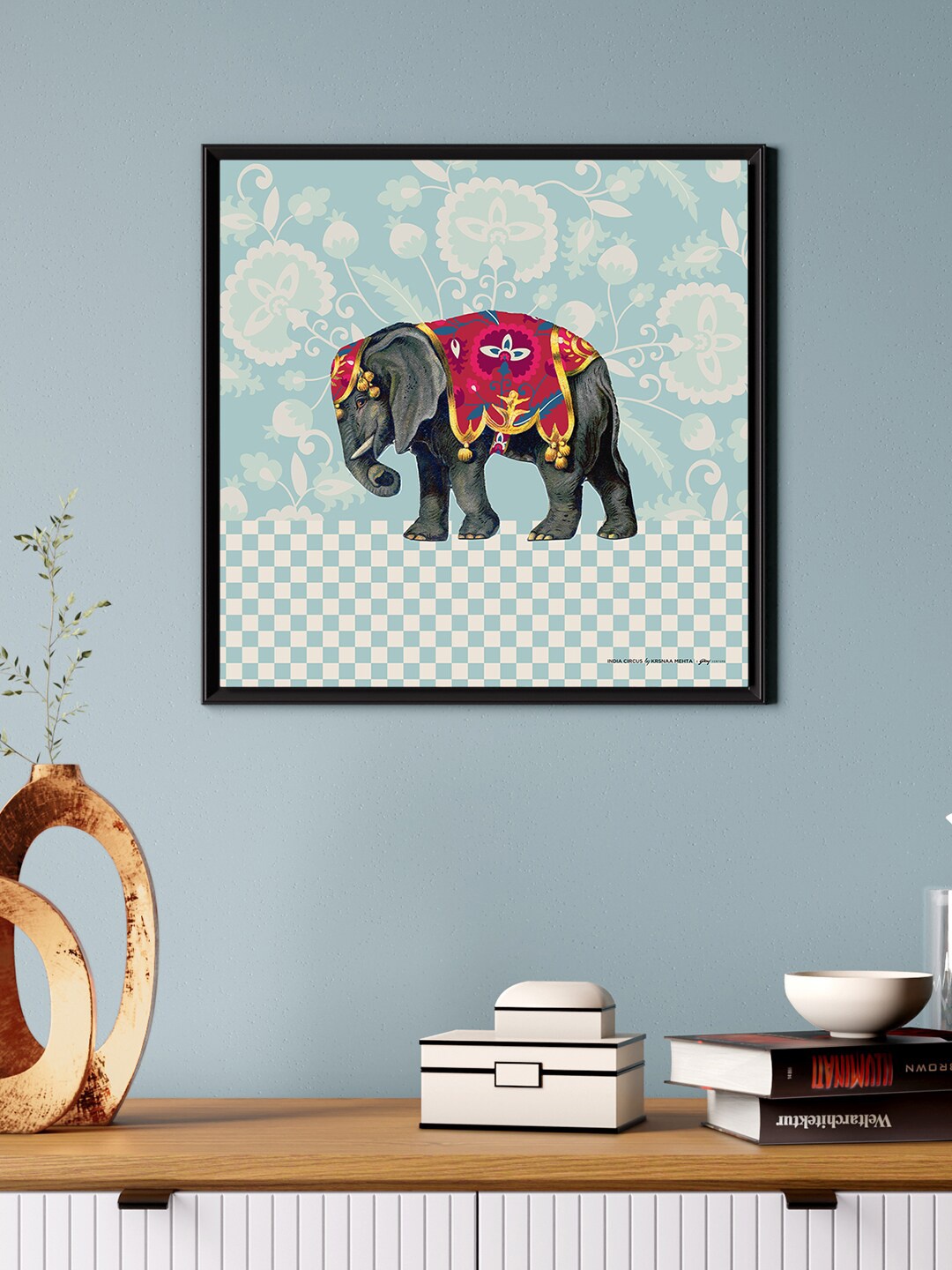 

India Circus by Krsnaa Mehta Turquoise Blue & Black Painted Framed Wall Art