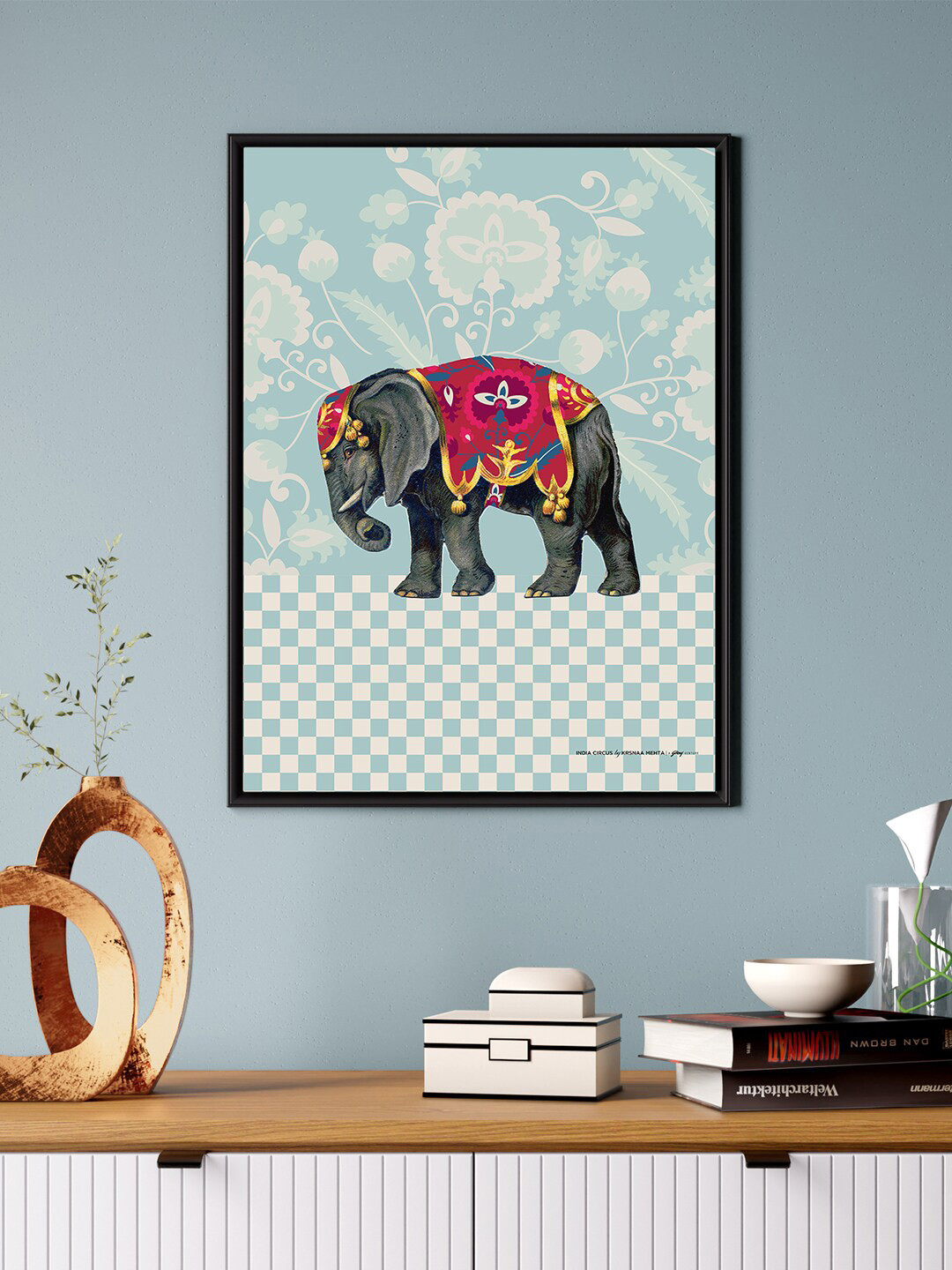

India Circus by Krsnaa Mehta Blue & Black Printed Canvas Floating Framed Wall Art