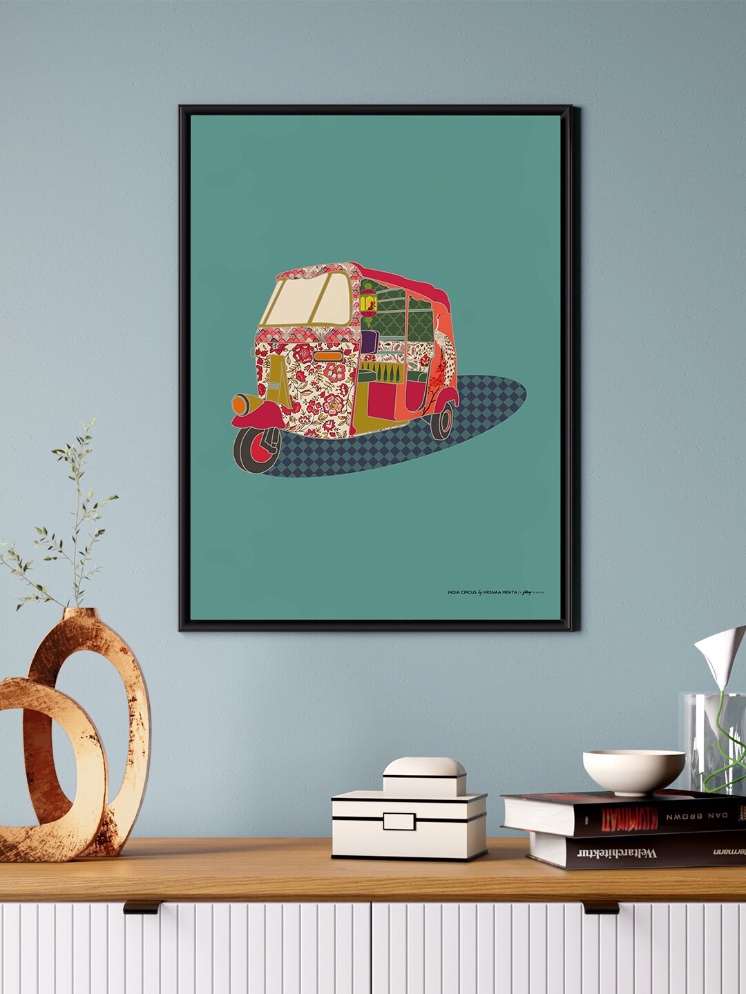 

India Circus by Krsnaa Mehta Green & Black Printed Canvas Floating Framed Wall Art
