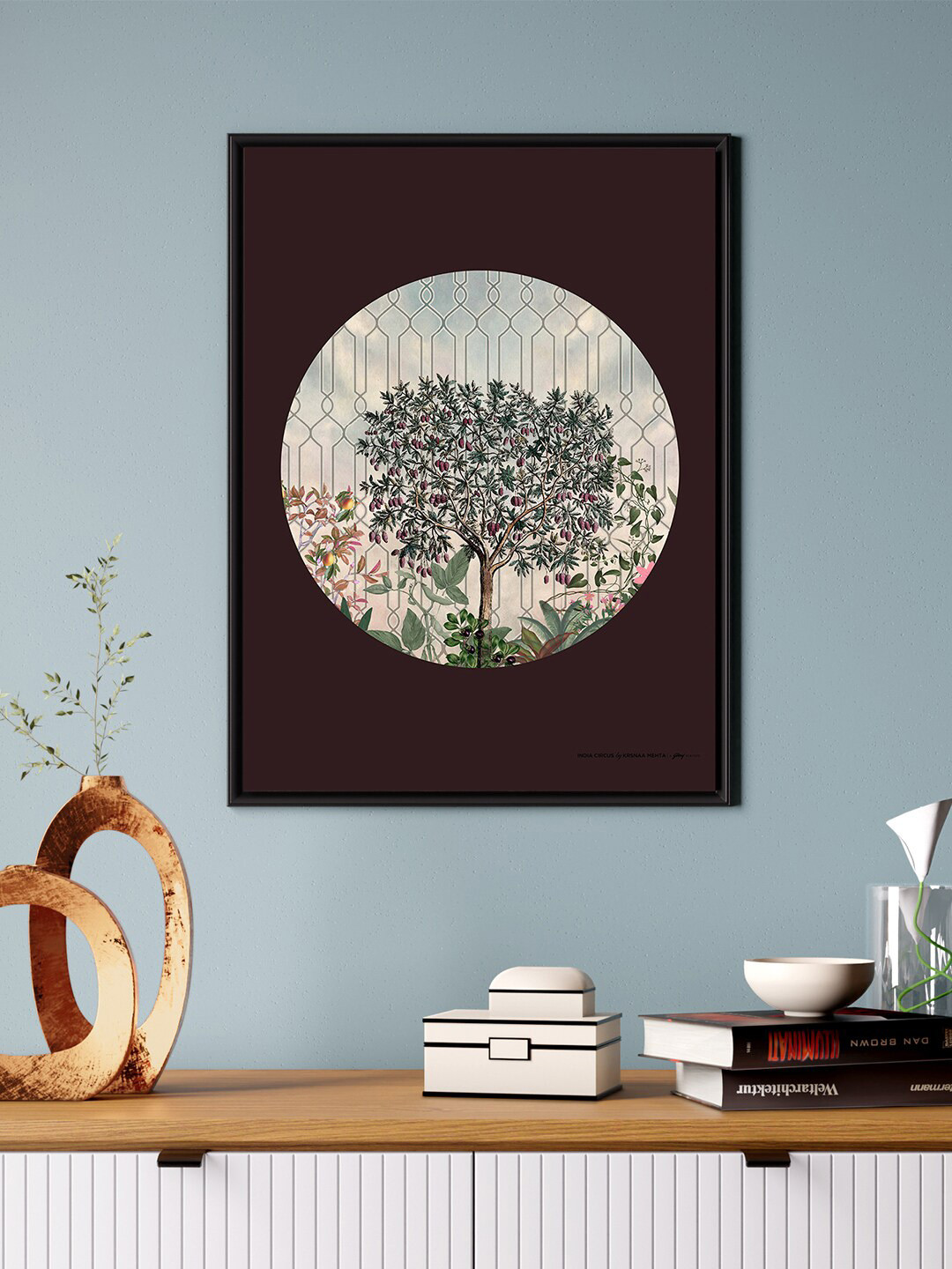 

India Circus by Krsnaa Mehta Cream-Colored & Green Floating Framed Canvas Wall Art