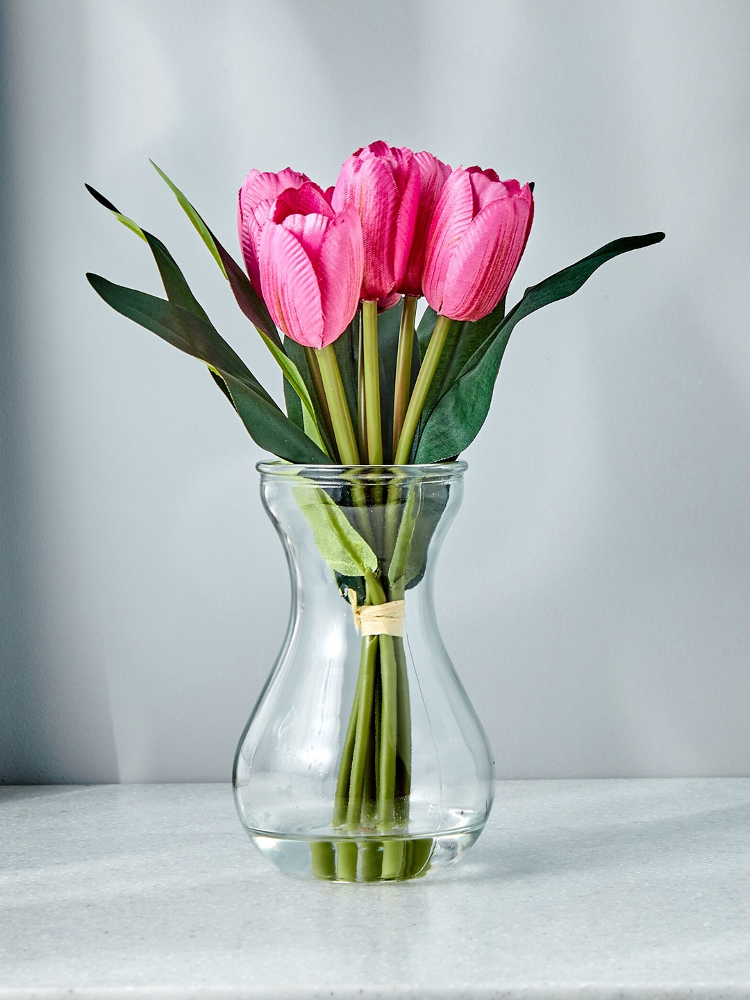 

Home Centre Pink Artificial Tulips In Glass Vase