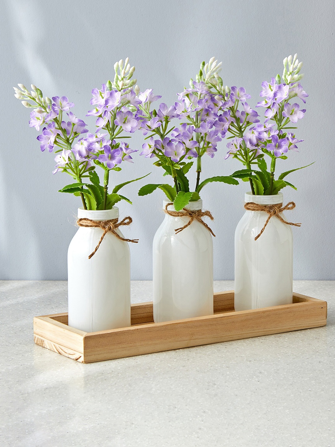 

Home Centre Gloria Purple & White 3-Pieces Faux Gardenia Flower In Glass Pots