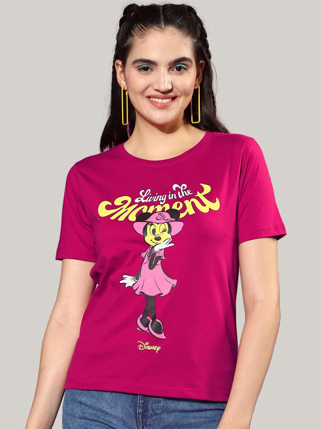 

JUNEBERRY Disney Minnie Mouse Printed Bio Finish Cotton T-shirt, Magenta