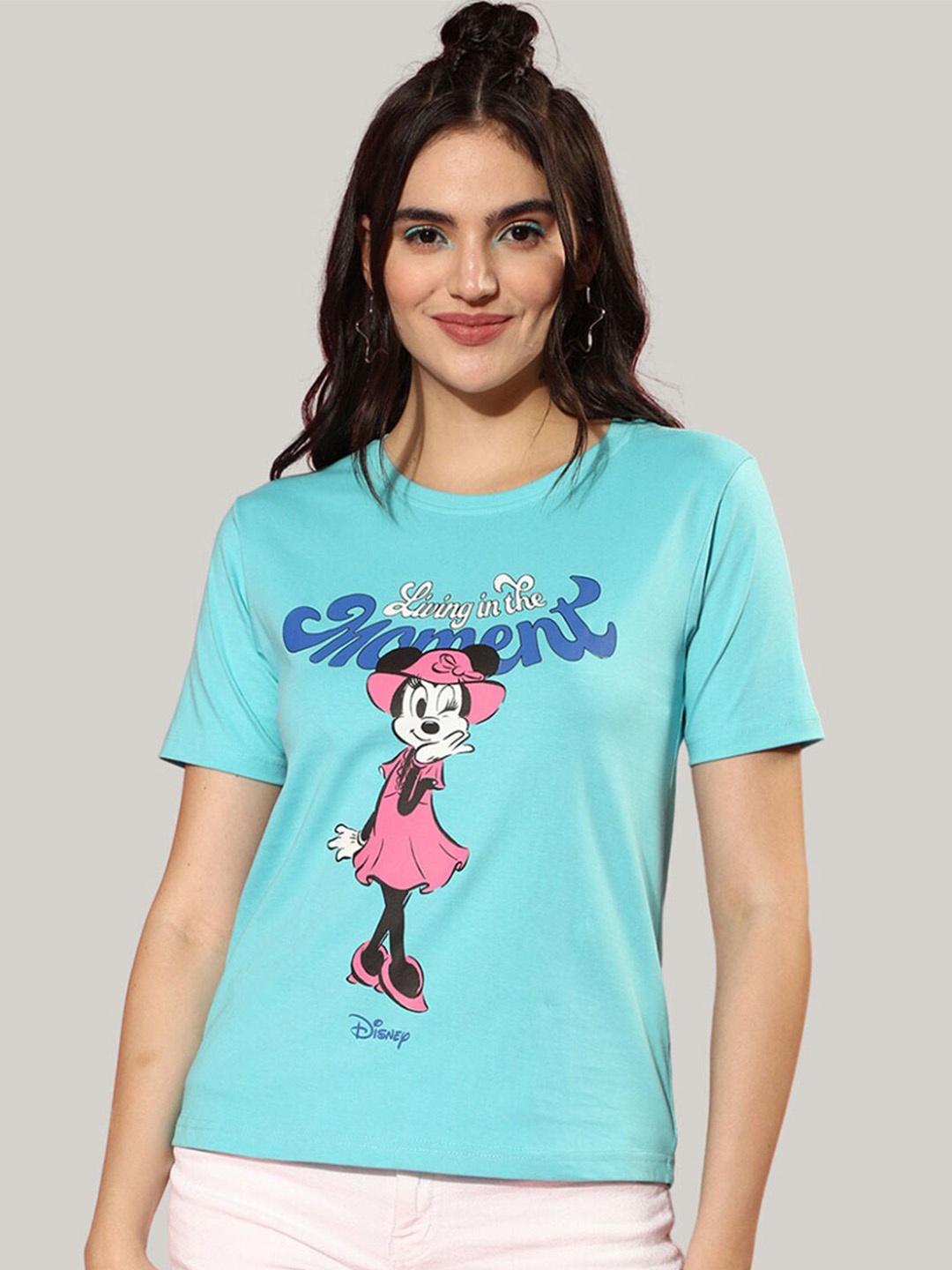 

JUNEBERRY Disney Minnie Mouse Printed Round Neck Bio Finish Cotton T-shirt, Blue