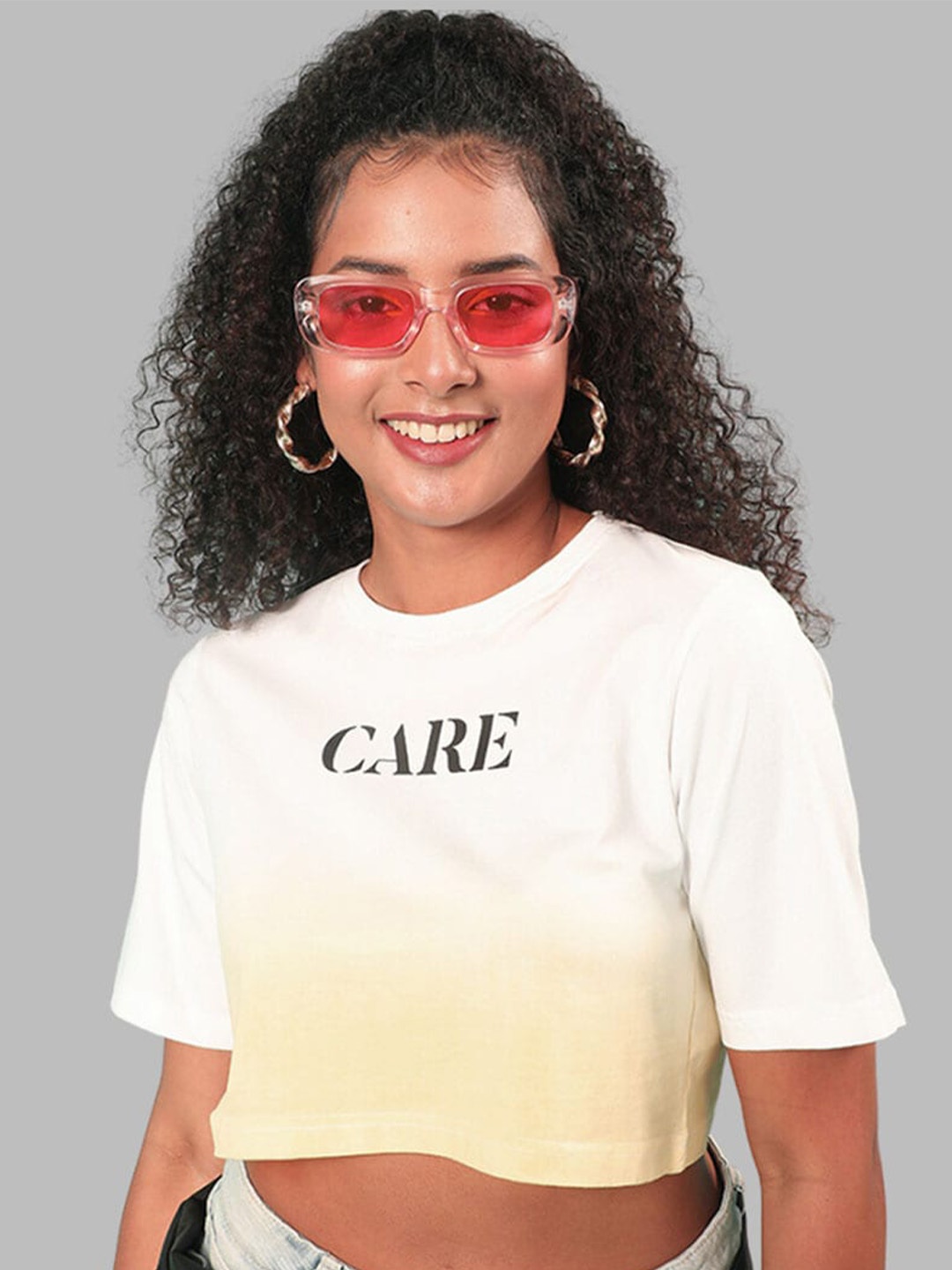 

JUNEBERRY Typography Printed Drop-Shoulder Sleeves Bio Finish Cotton Cropped T-shirt, White