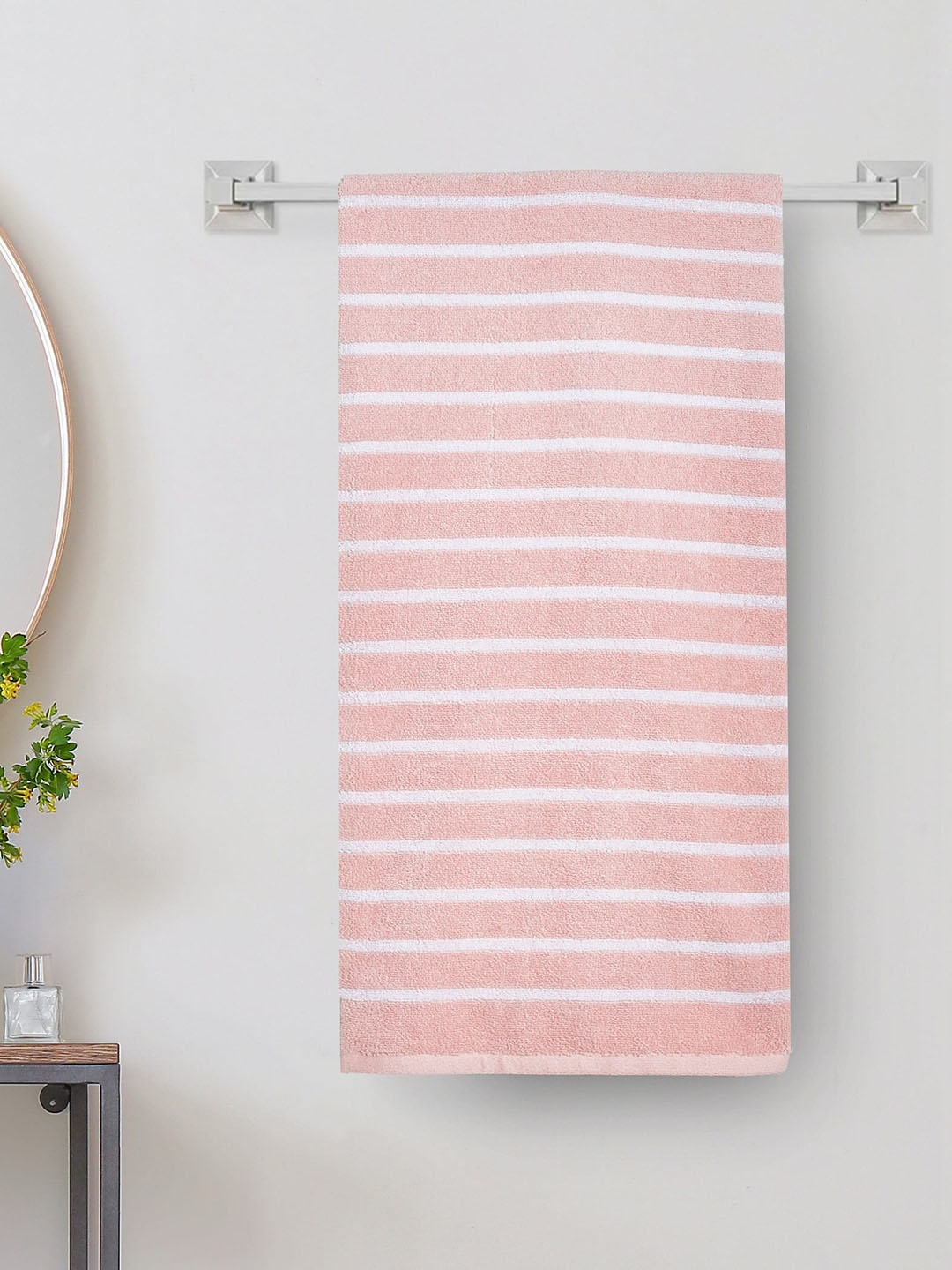 

Home Centre Colour Refresh Essence Peach-Colored & White Striped 225 GSM Cotton Bath Towel