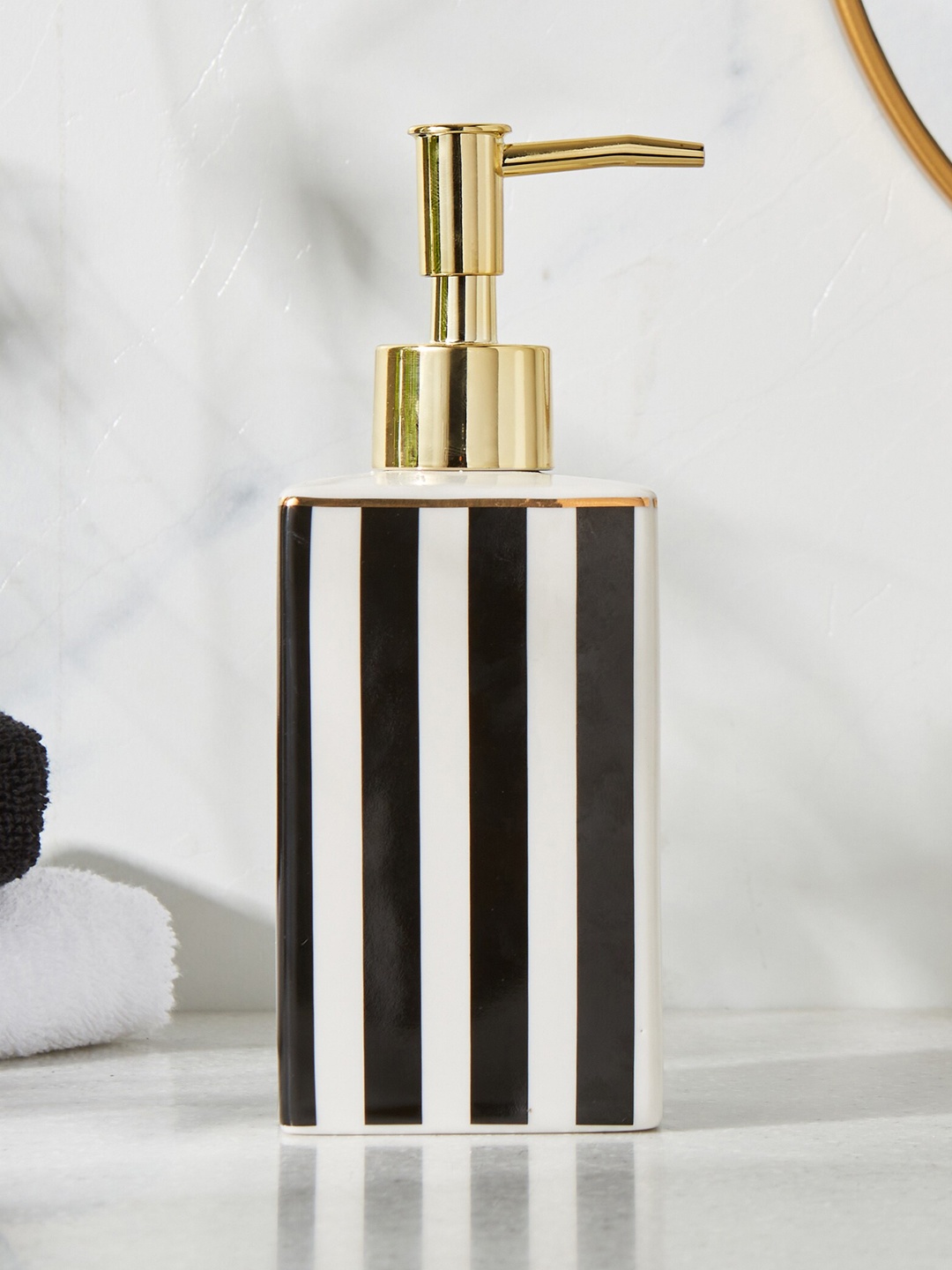 

Home Centre Aubree Black & White Striped Ceramic Soap Dispenser 430ml