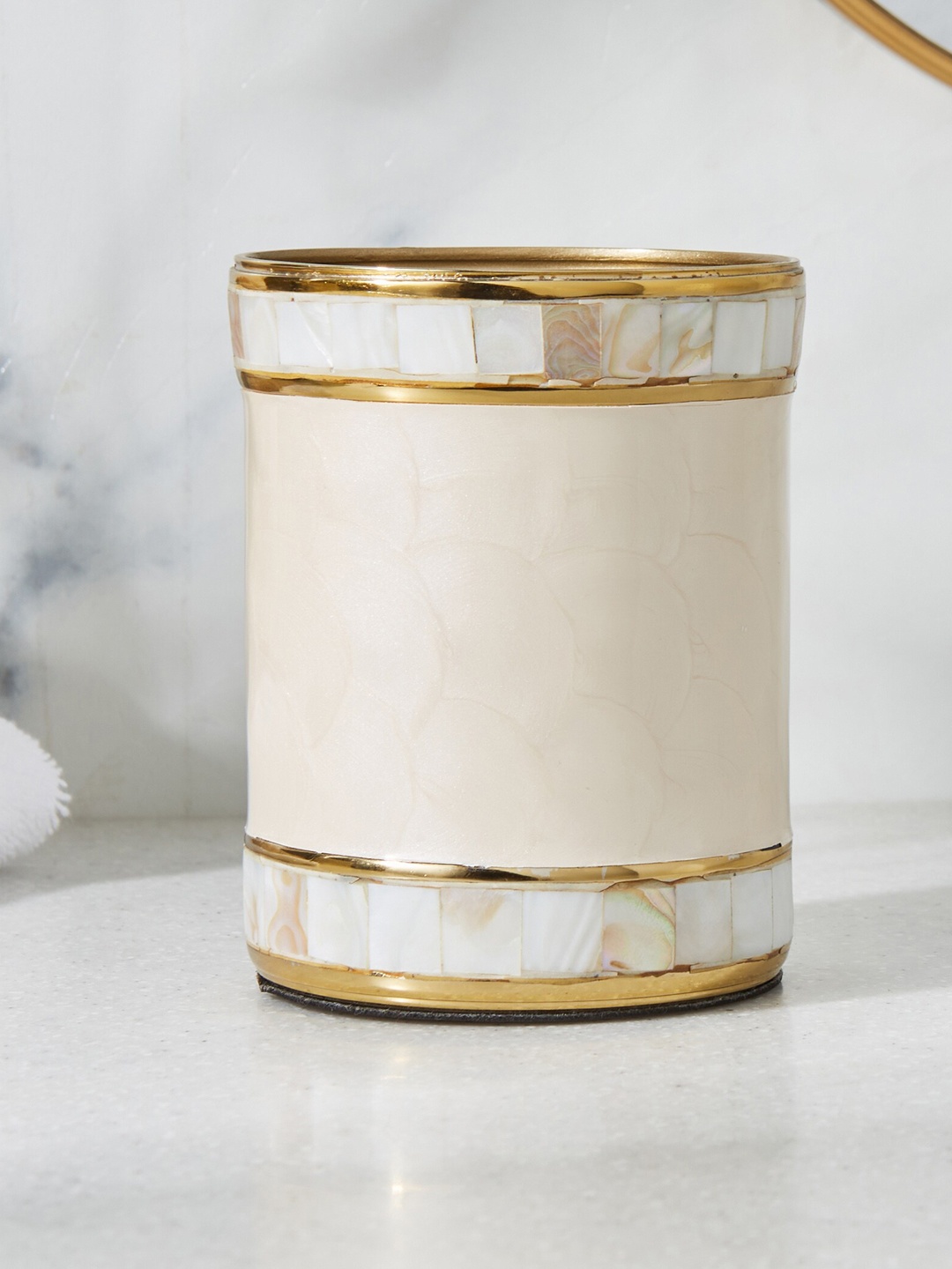 

Home Centre Panama Cream-Colored Stainless Steel & Marble Cotton Box