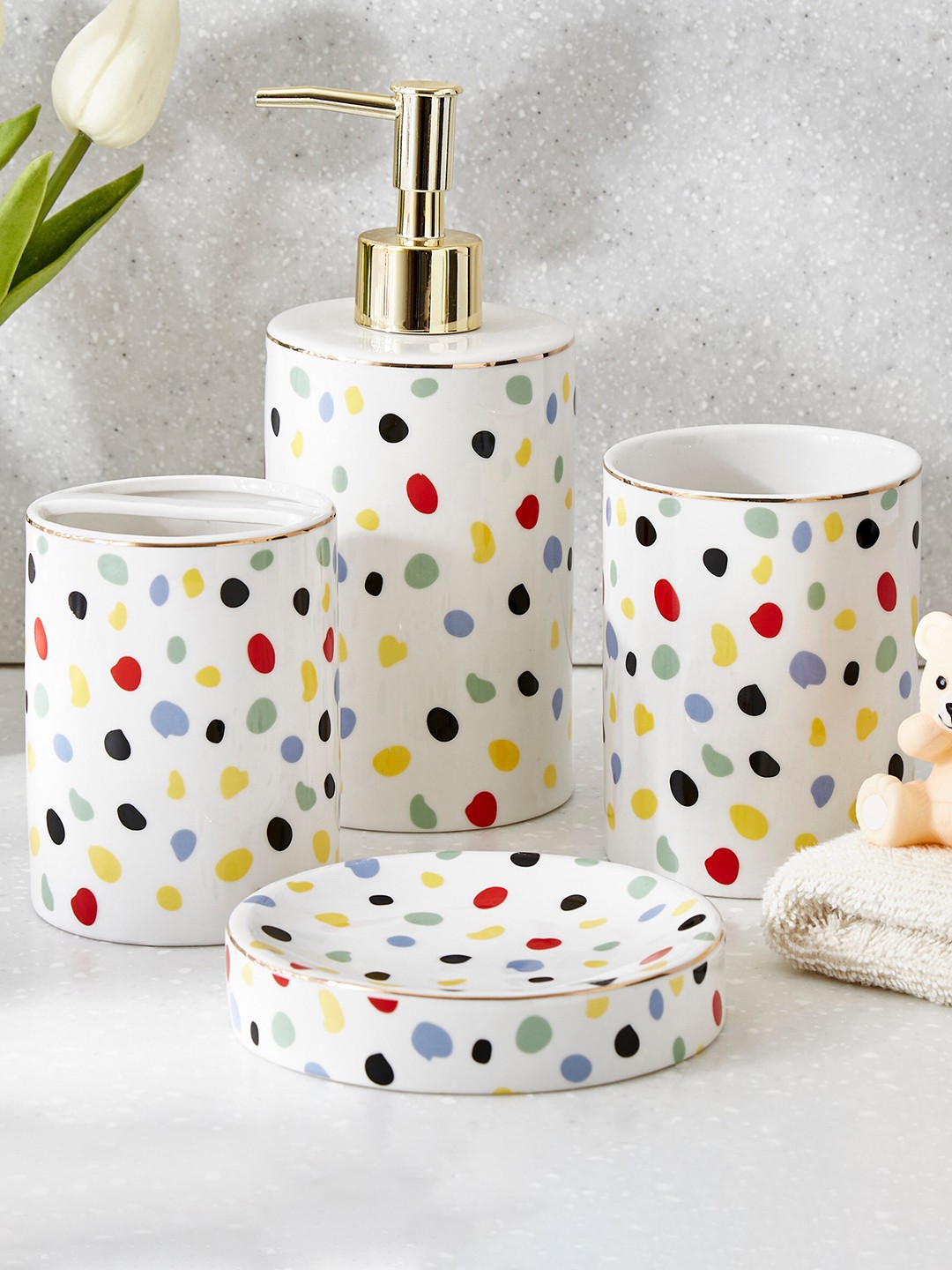 

Home Centre Slate Splash White & Red Printed Ceramic Tumbler