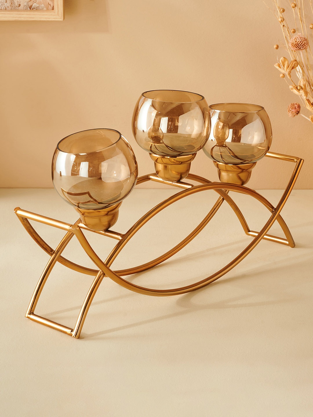 

Home Centre Selena Metallic-Toned & Transparent Glass T-Light Holder, Gold