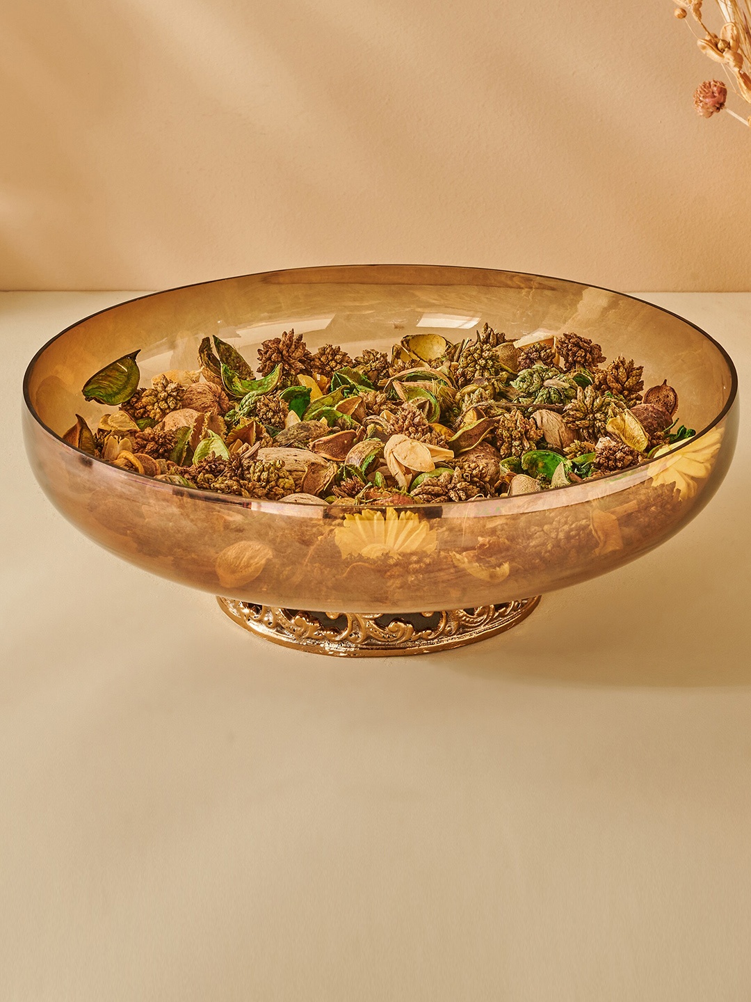 

Home Centre Beige Potpourri Bowl With Stand Candle Holder
