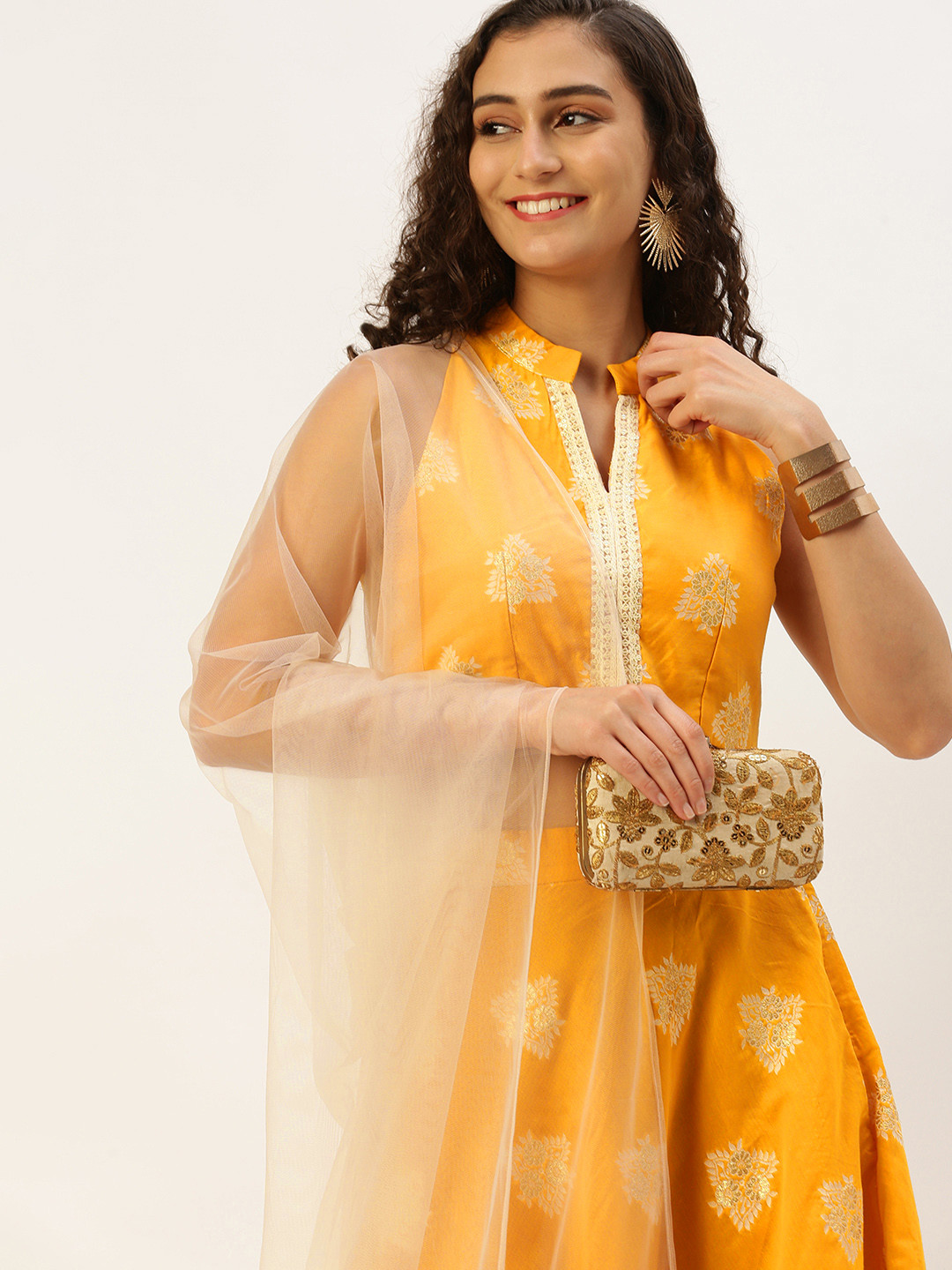 

Ethnovog Ready to Wear Lehenga & Blouse With Dupatta, Mustard