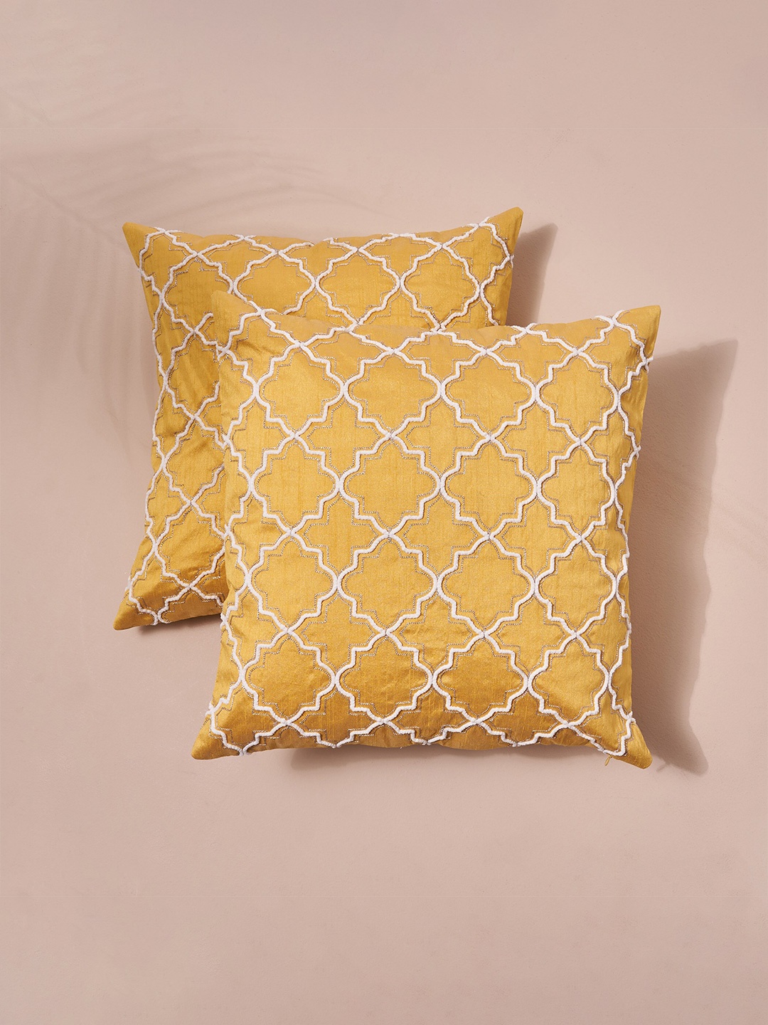 

Home Centre Adam 2 Pieces Yellow & White Ethnic Motifs Square Cushion Covers