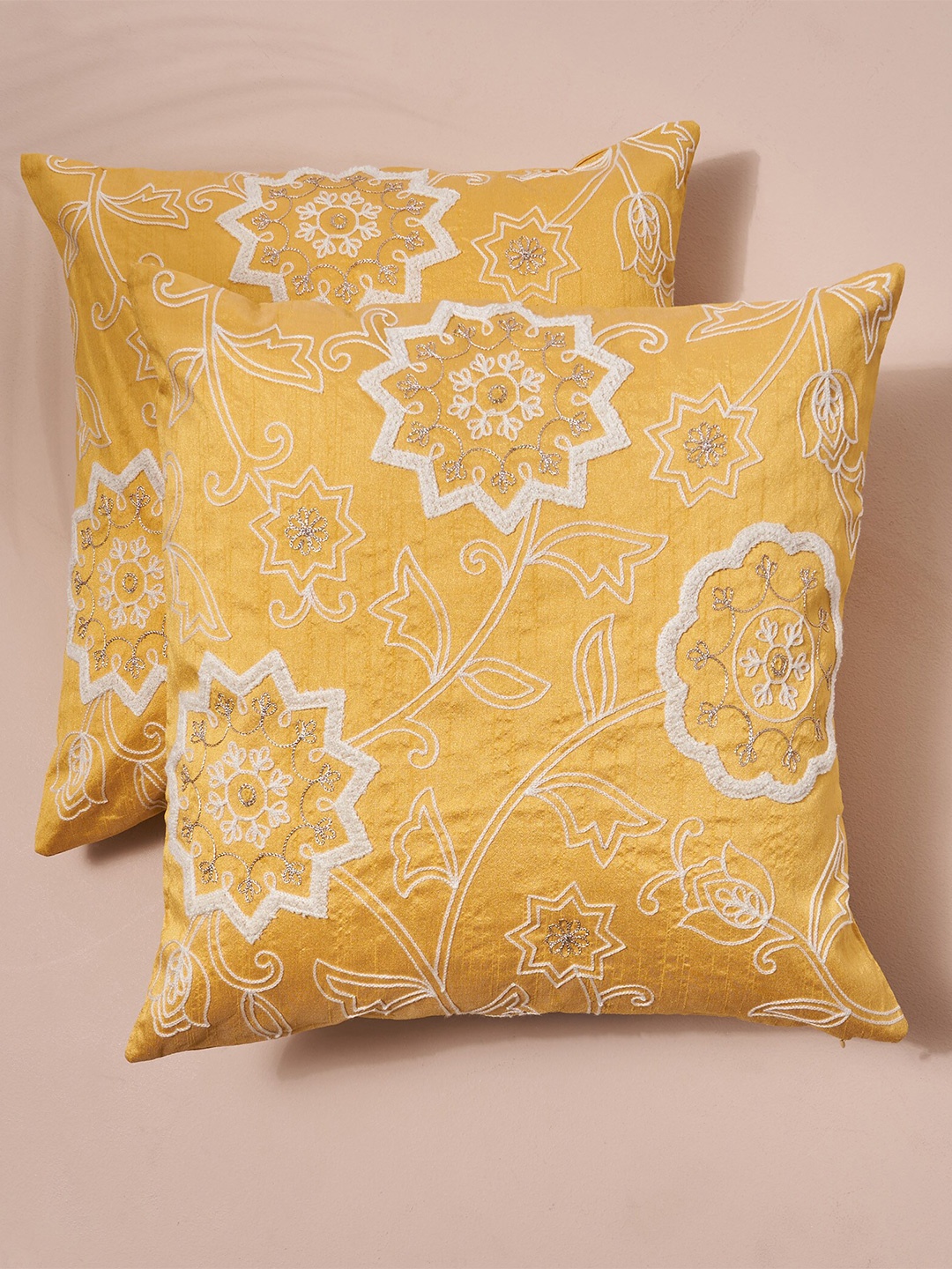 

Home Centre Adam 2 Pieces Yellow & White Ethnic Motifs Square Cushion Covers