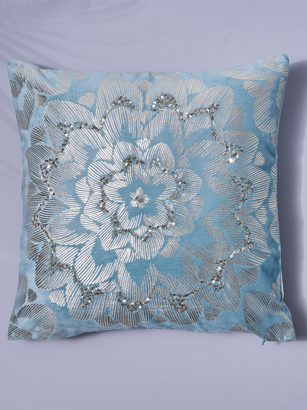 

Home Centre Endura Teal Blue & Silver-Toned Ethnic Motifs Square Cushion Cover