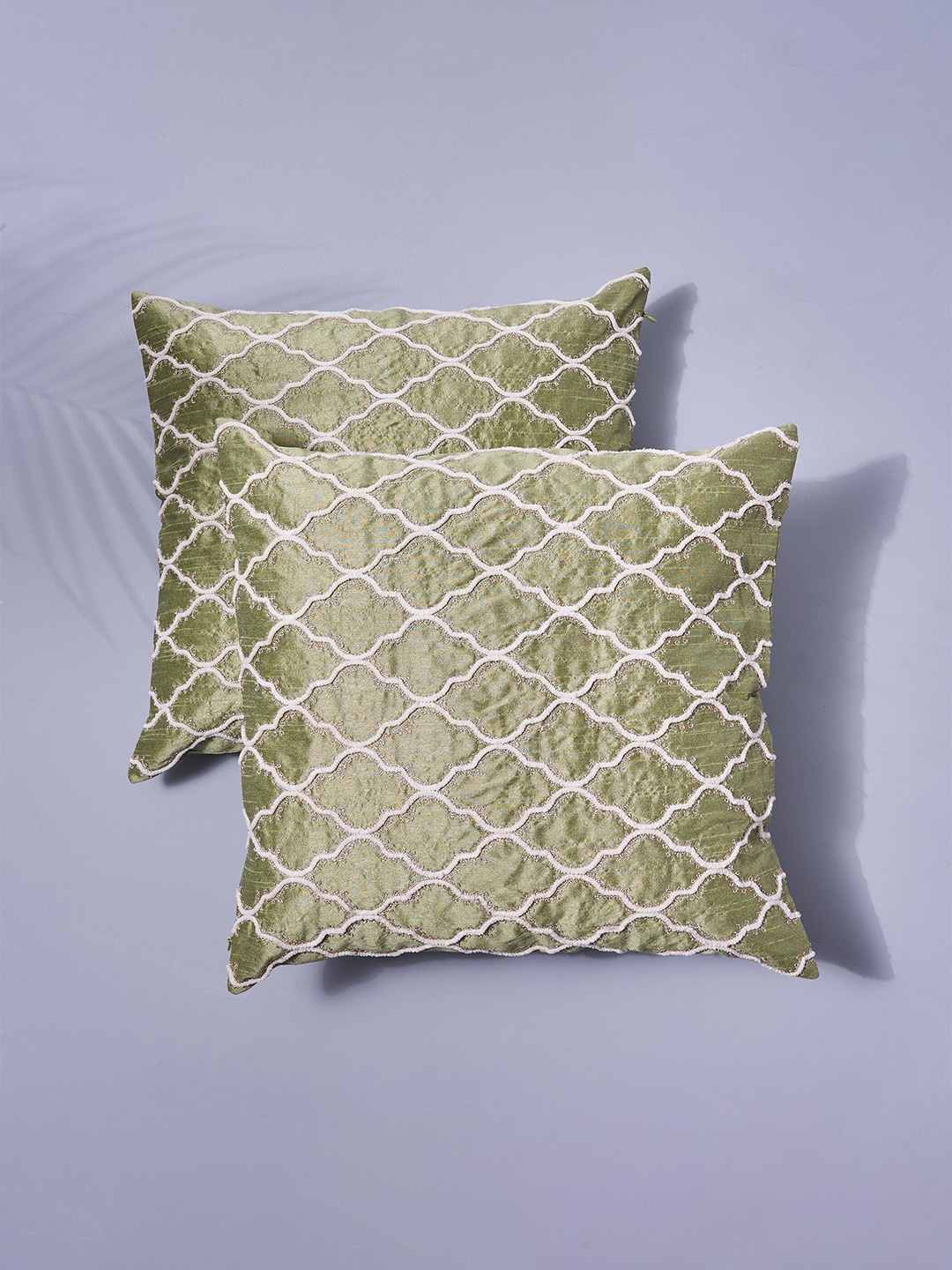 

Home Centre Wesley Panel Green & White 2 Pieces Embroidered Square Cushion Covers