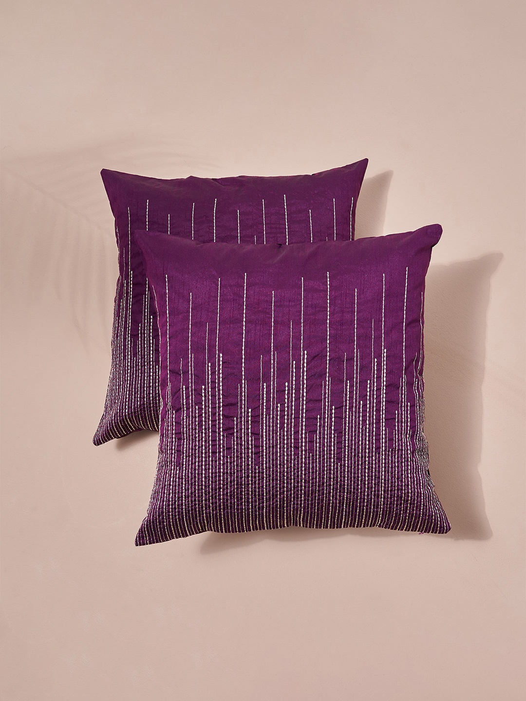 

Home Centre Adam 2 Pieces Purple & Gold-Toned Embroidered Square Cushion Covers