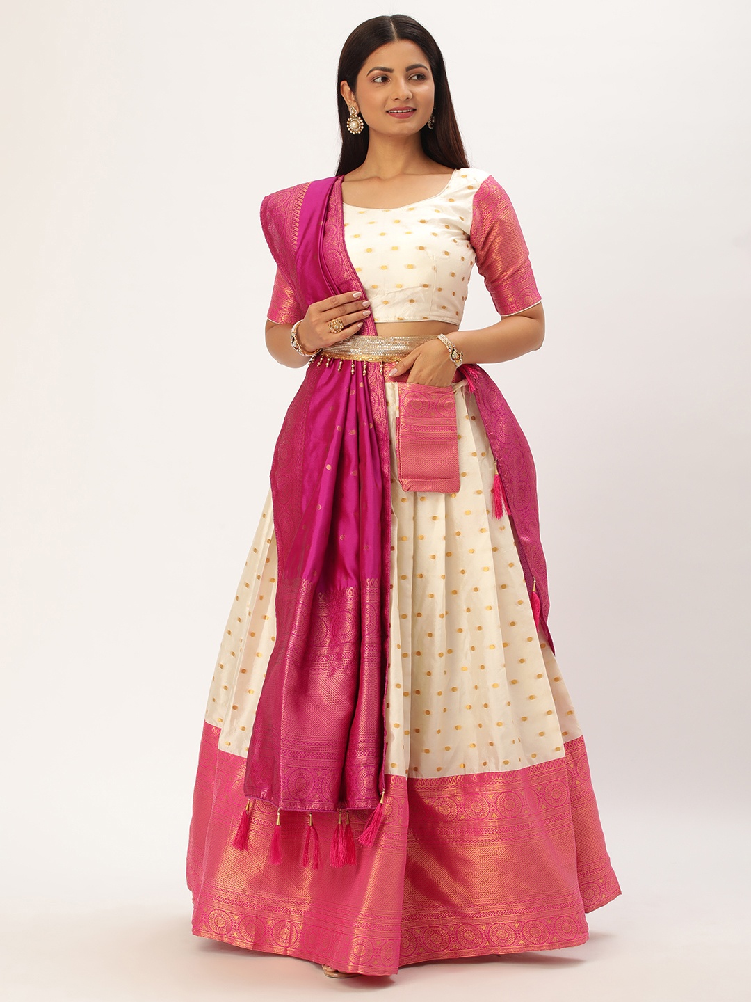 

Fabcartz Zari Unstitched Lehenga & Blouse With Dupatta, Pink