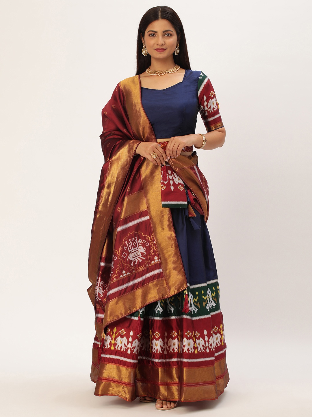 

Fabcartz Zari Unstitched Lehenga & Blouse With Dupatta, Navy blue