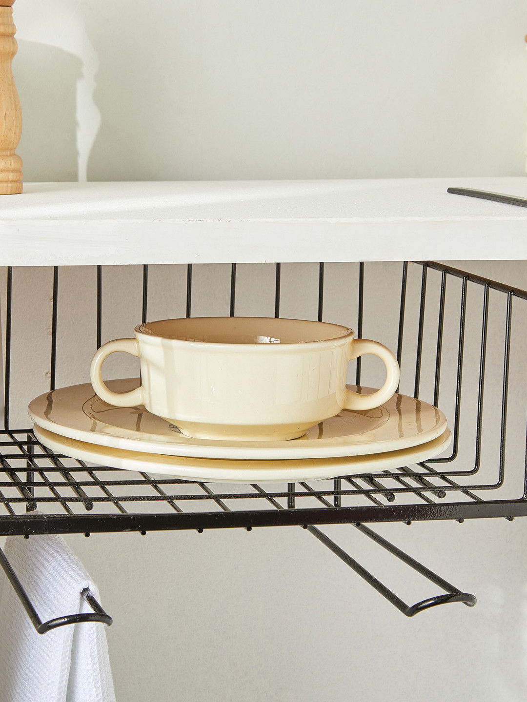 

Home Centre Metal Under Shelf Basket With Mug Hooks, Black