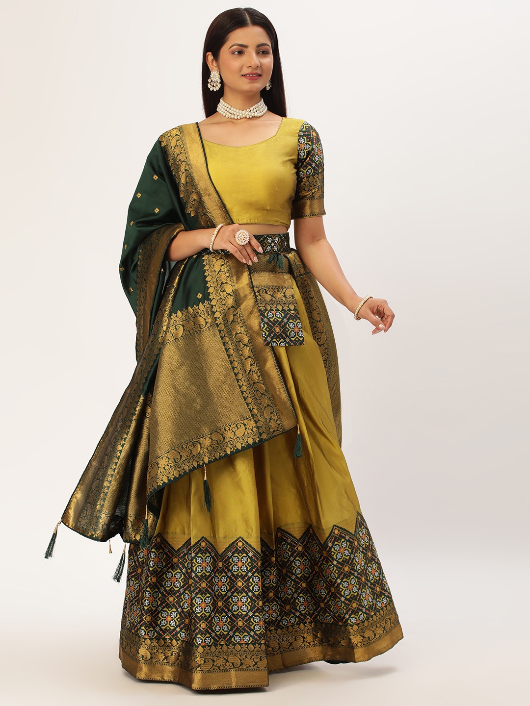 

Fabcartz Zari Unstitched Lehenga & Blouse With Dupatta, Yellow