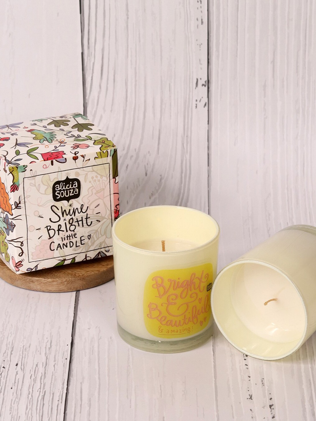 

Alicia Souza Bright & Beautiful Shot Beige & Yellow Scented Wax Glass Candle