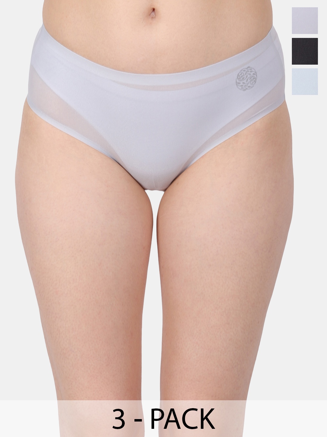 

Amour Secret Women Pack Of 3 Mid Rise Hipster Briefs P5002N_Gry_Blu_Blk, Grey