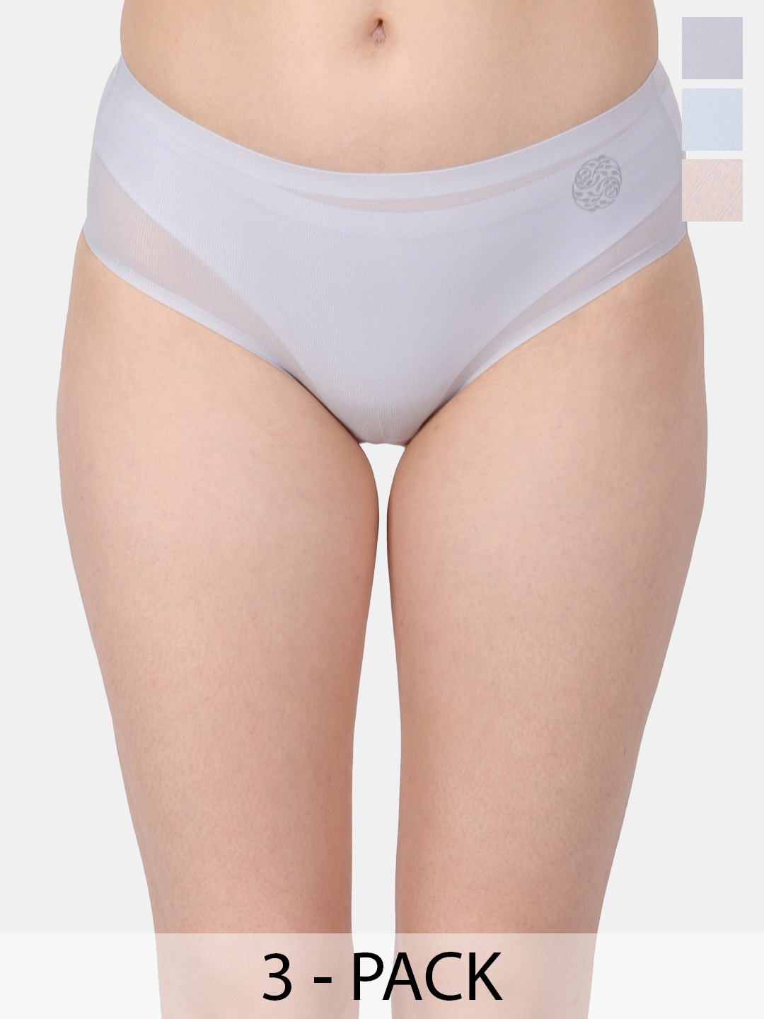 

Amour Secret Pack Of 3 Mid-Rise Hipster Briefs P5002N_Gry_Dskn_Blu, Grey