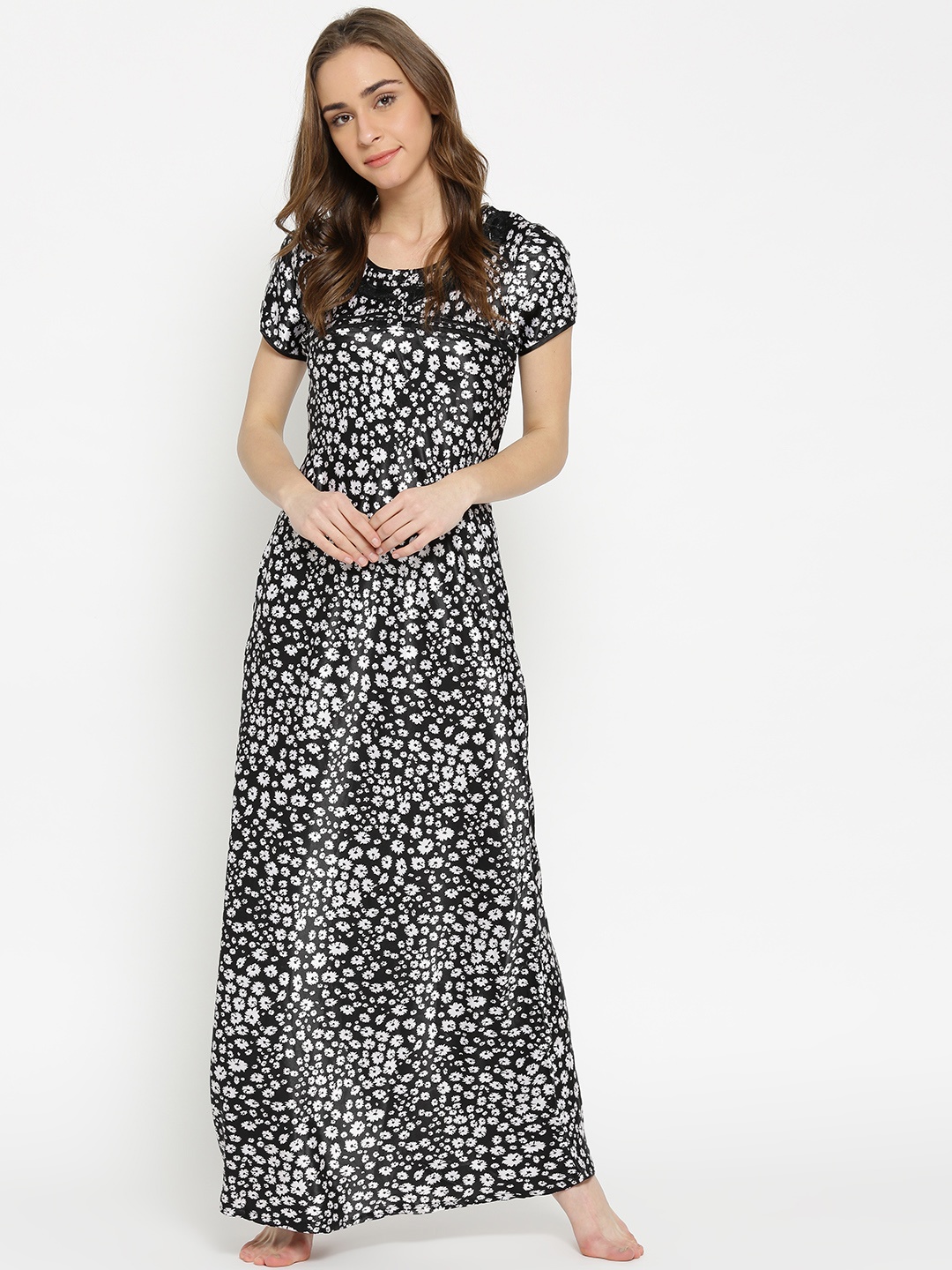 

Sweet Dreams Black & White Printed Maxi Nightdress with Satin Finish