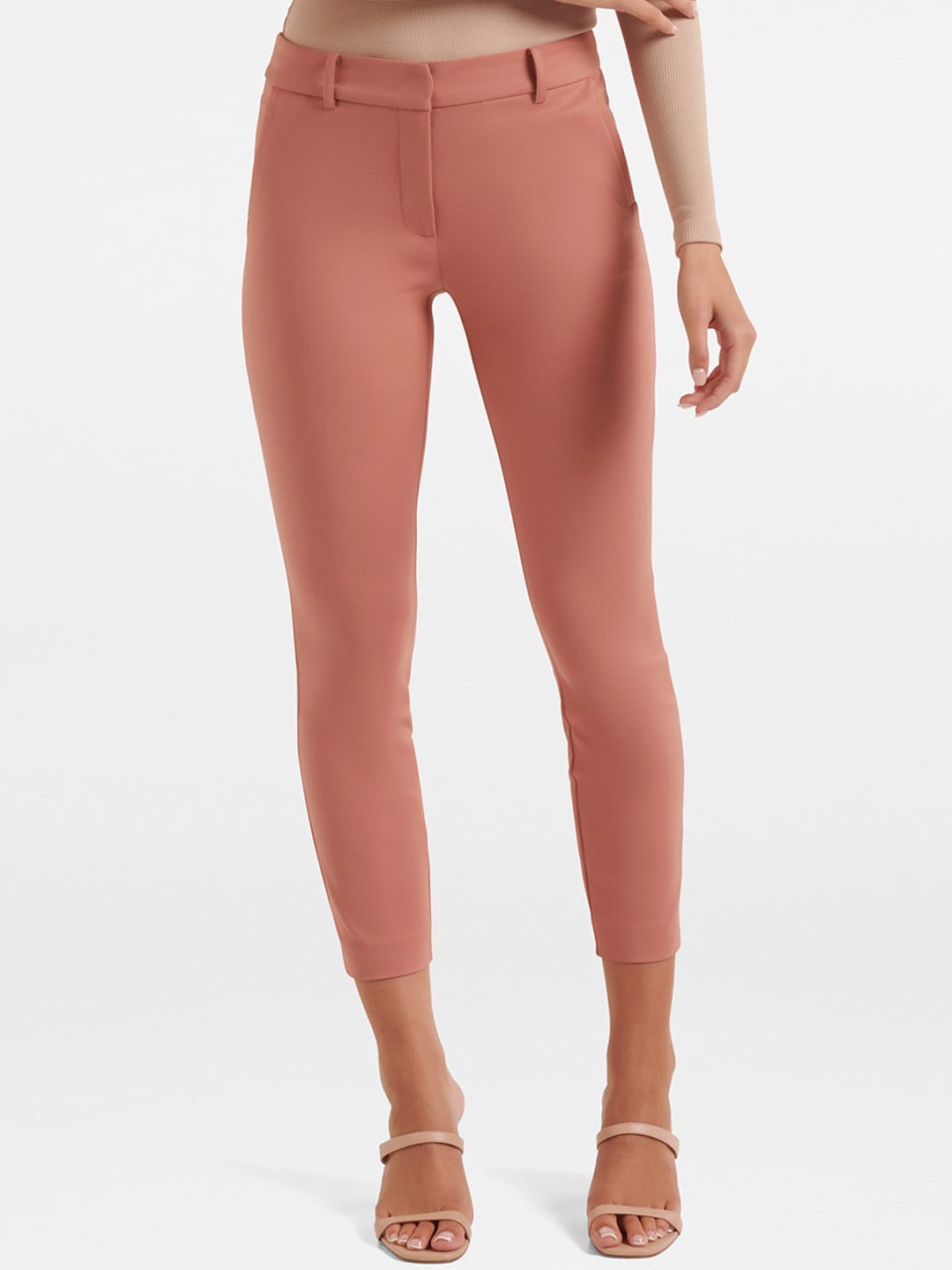 

Forever New Women Mid Rise Slim Fit Cotton Trousers, Brown