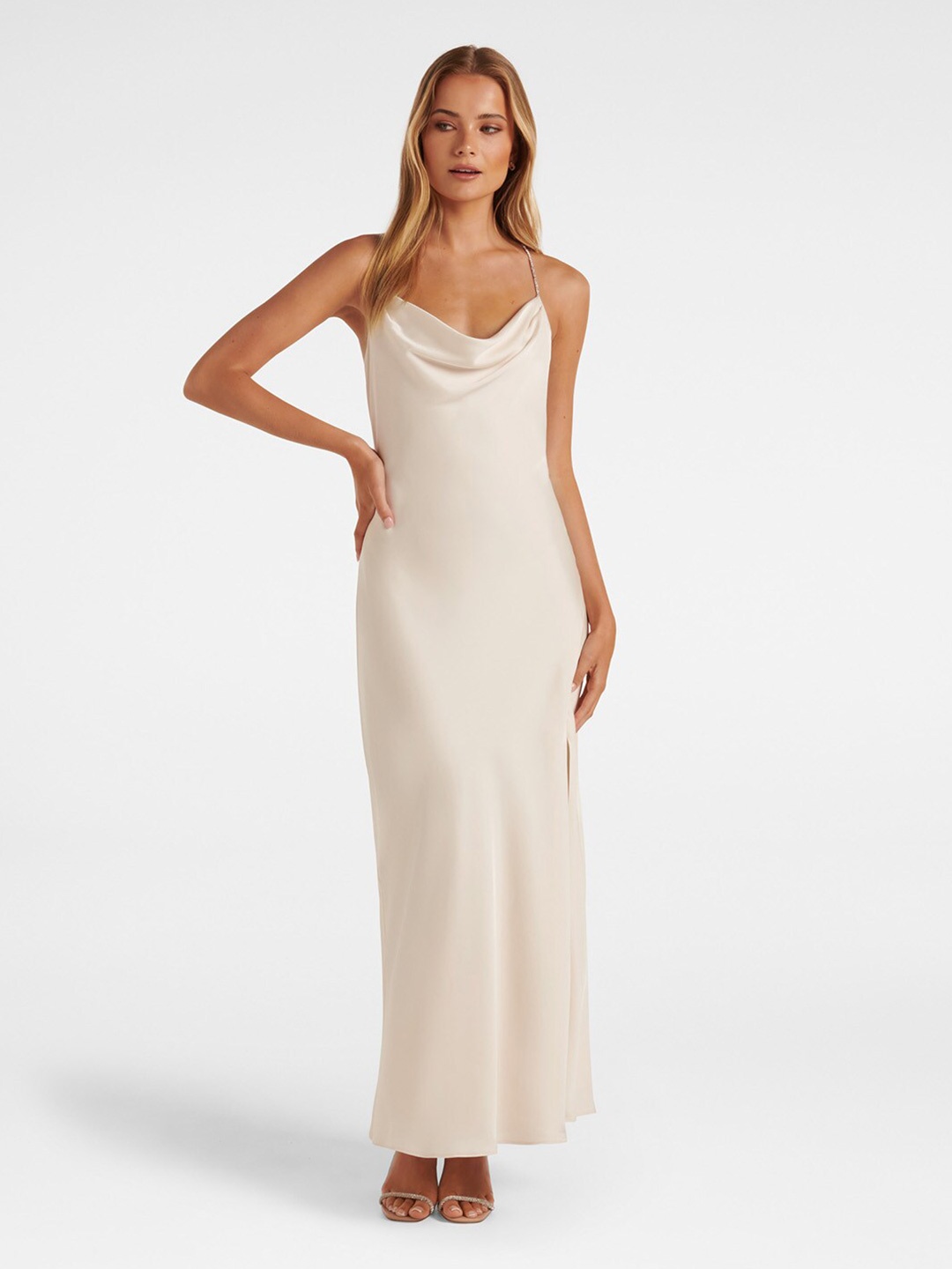 

Forever New Cowl Neck Satin A-Line Maxi Dress, Off white