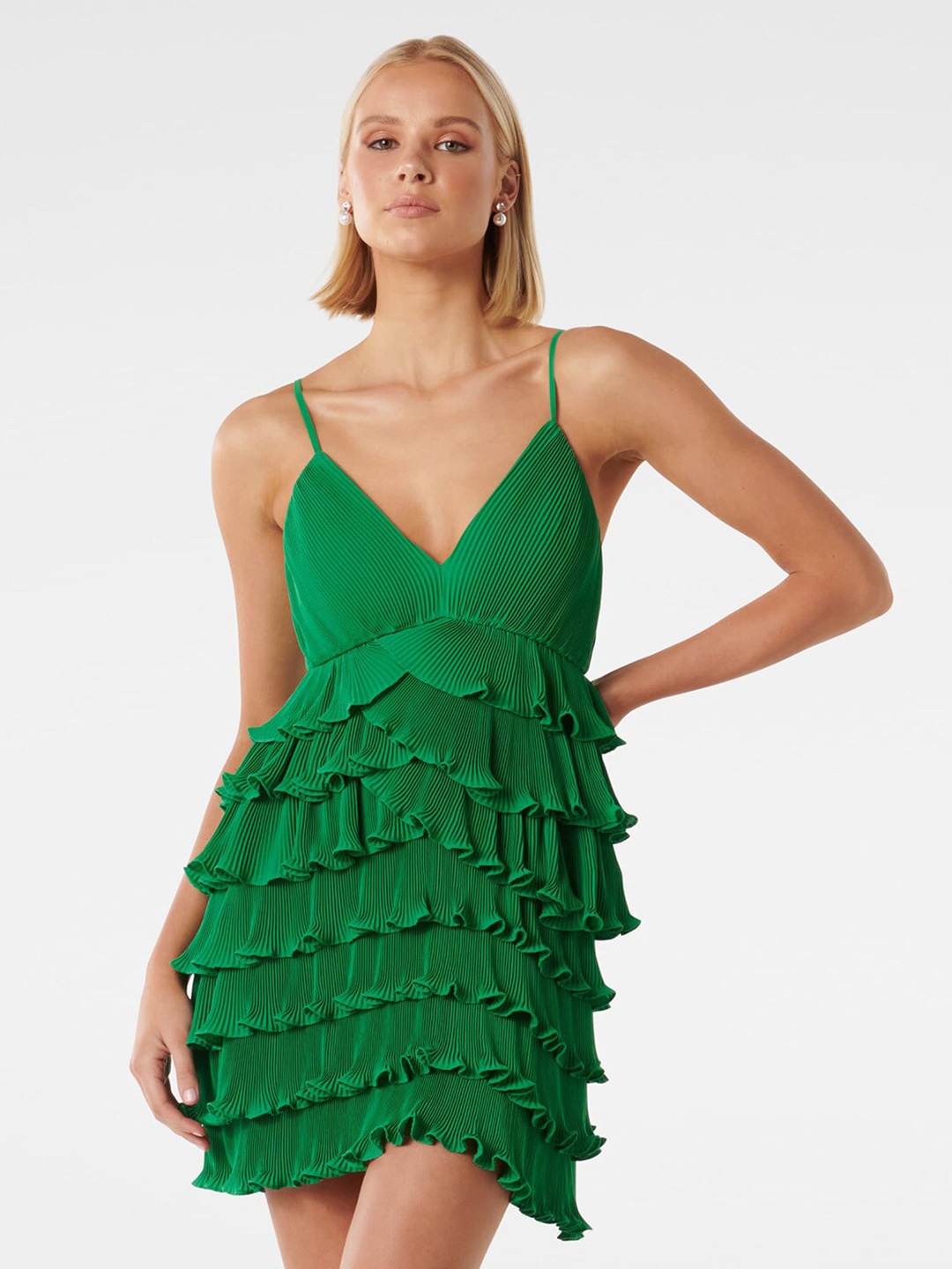 

Forever New Shoulder Straps Layered Detail Empire Dress, Green