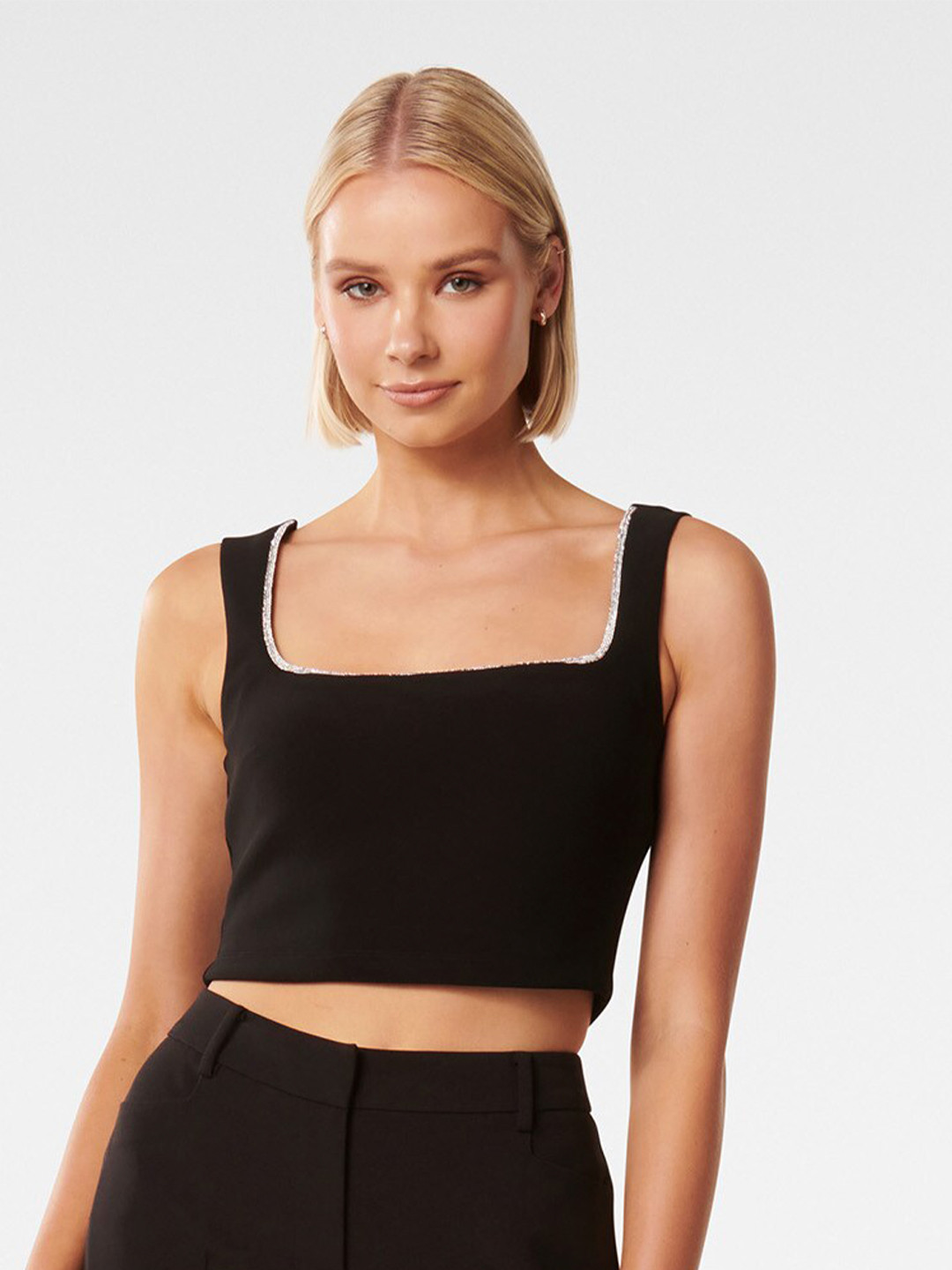 

Forever New Square Neck Fitted Crop Top, Black