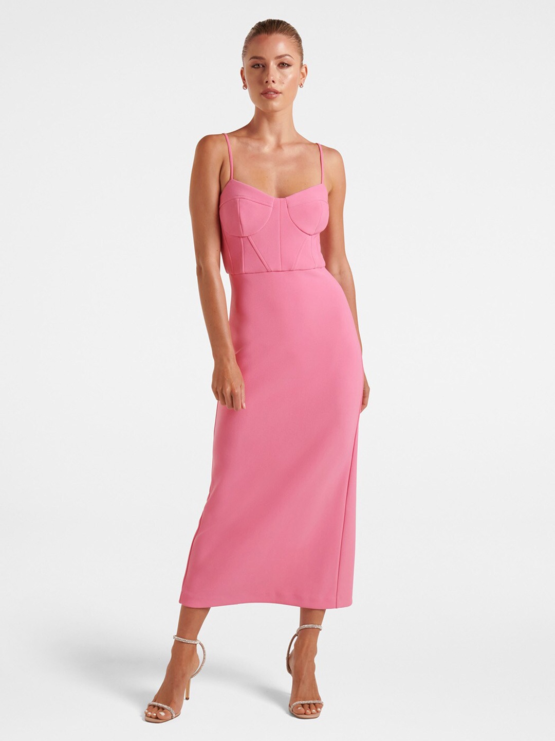

Forever New Shoulder Straps Midi Sheath Dress, Pink