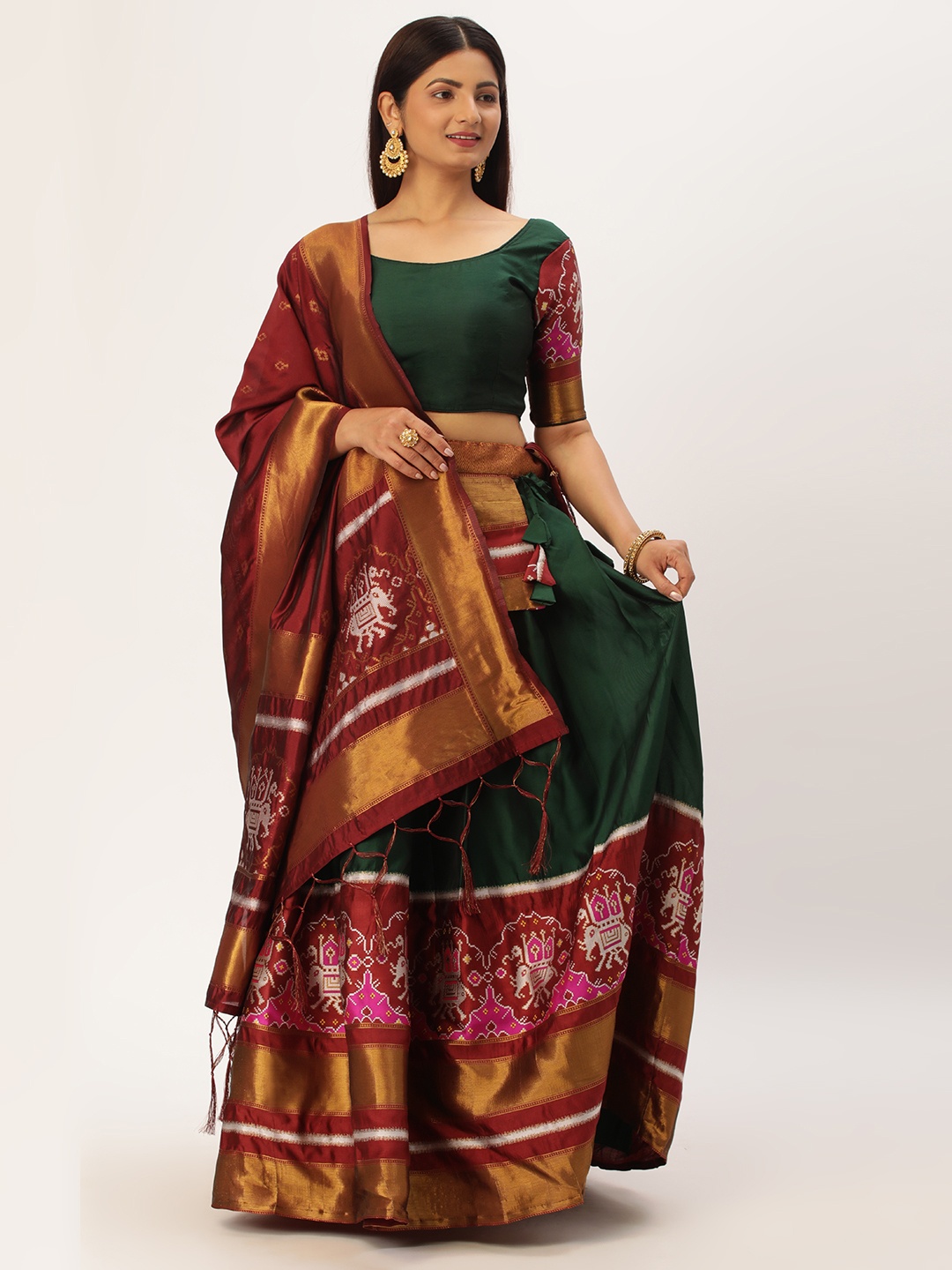 

Fabcartz Zari Unstitched Lehenga & Blouse With Dupatta, Green