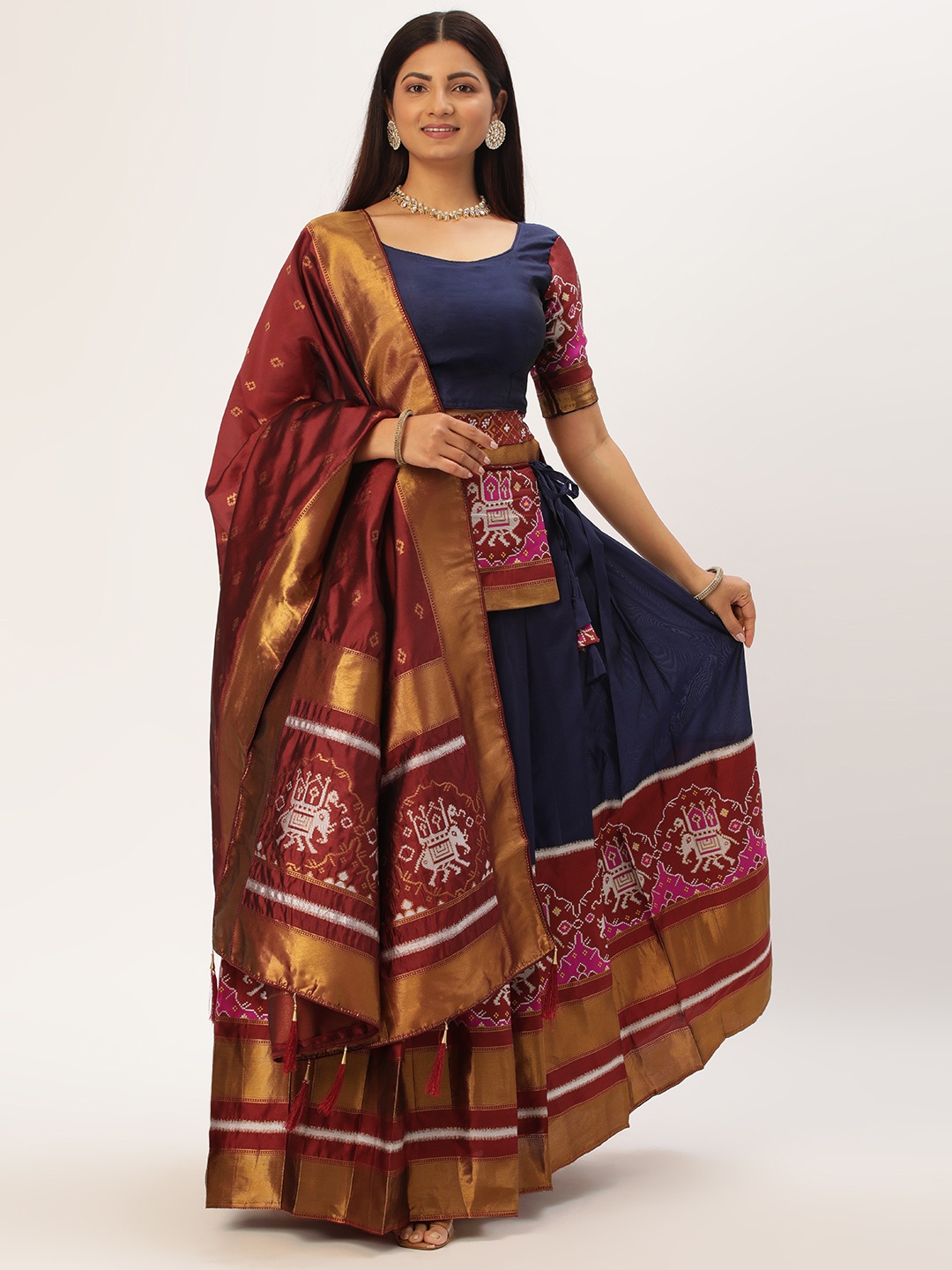 

Fabcartz Zari Unstitched Lehenga & Blouse With Dupatta, Navy blue