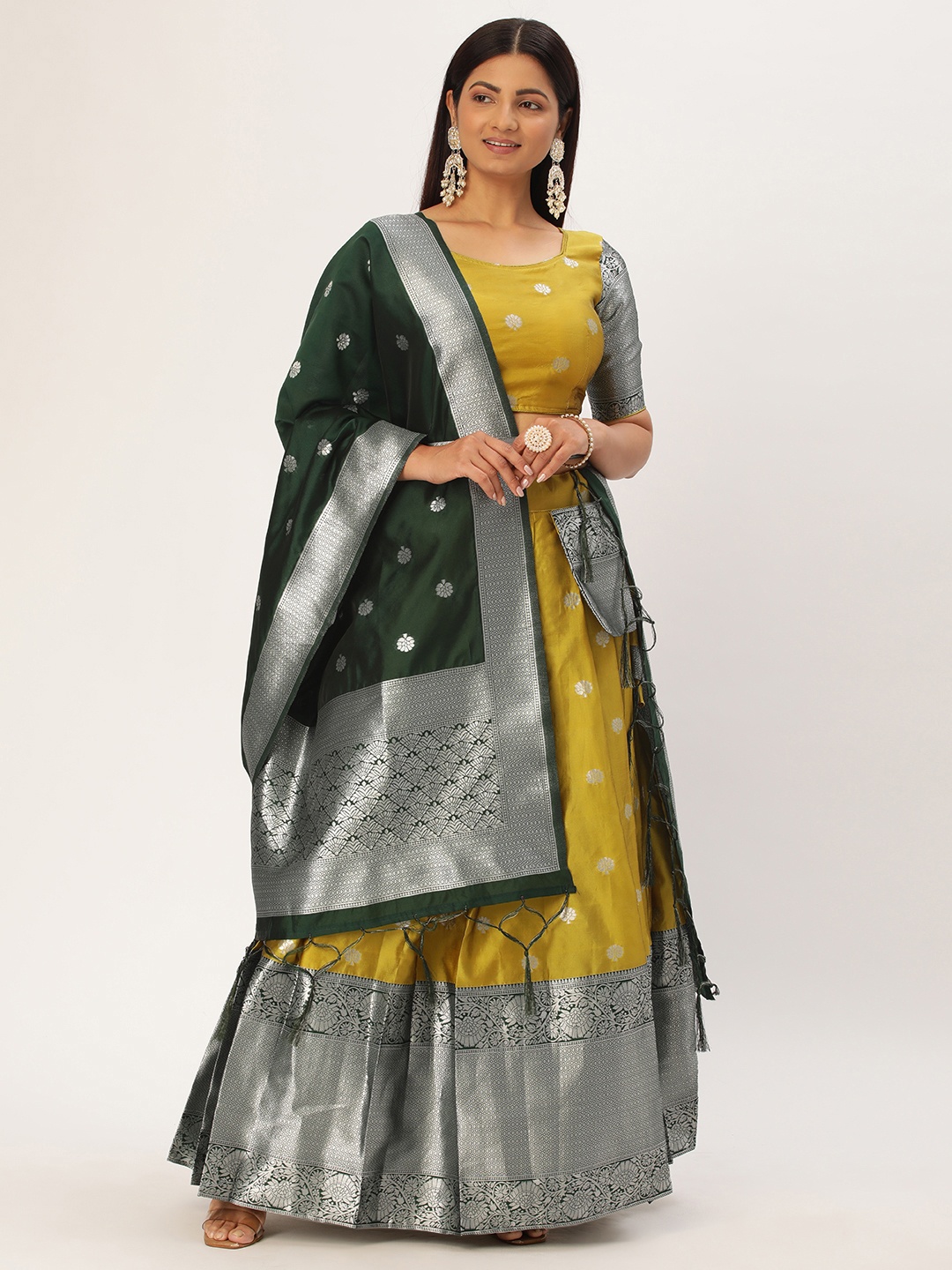 

Fabcartz Zari Unstitched Lehenga & Blouse With Dupatta, Yellow