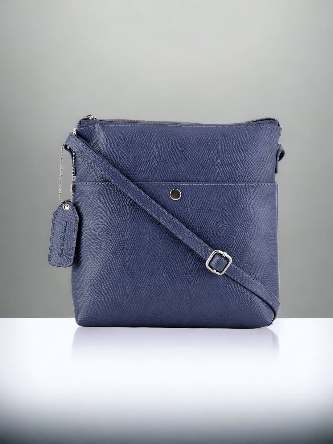 

Mast & Harbour Blue Textured Structured Sling Bag With Tasselled