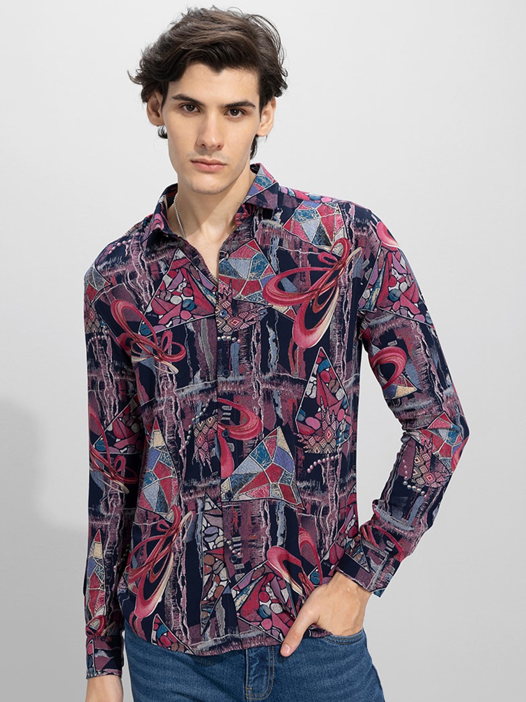 

Snitch Classic Slim Fit Floral Opaque Printed Casual Shirt, Purple