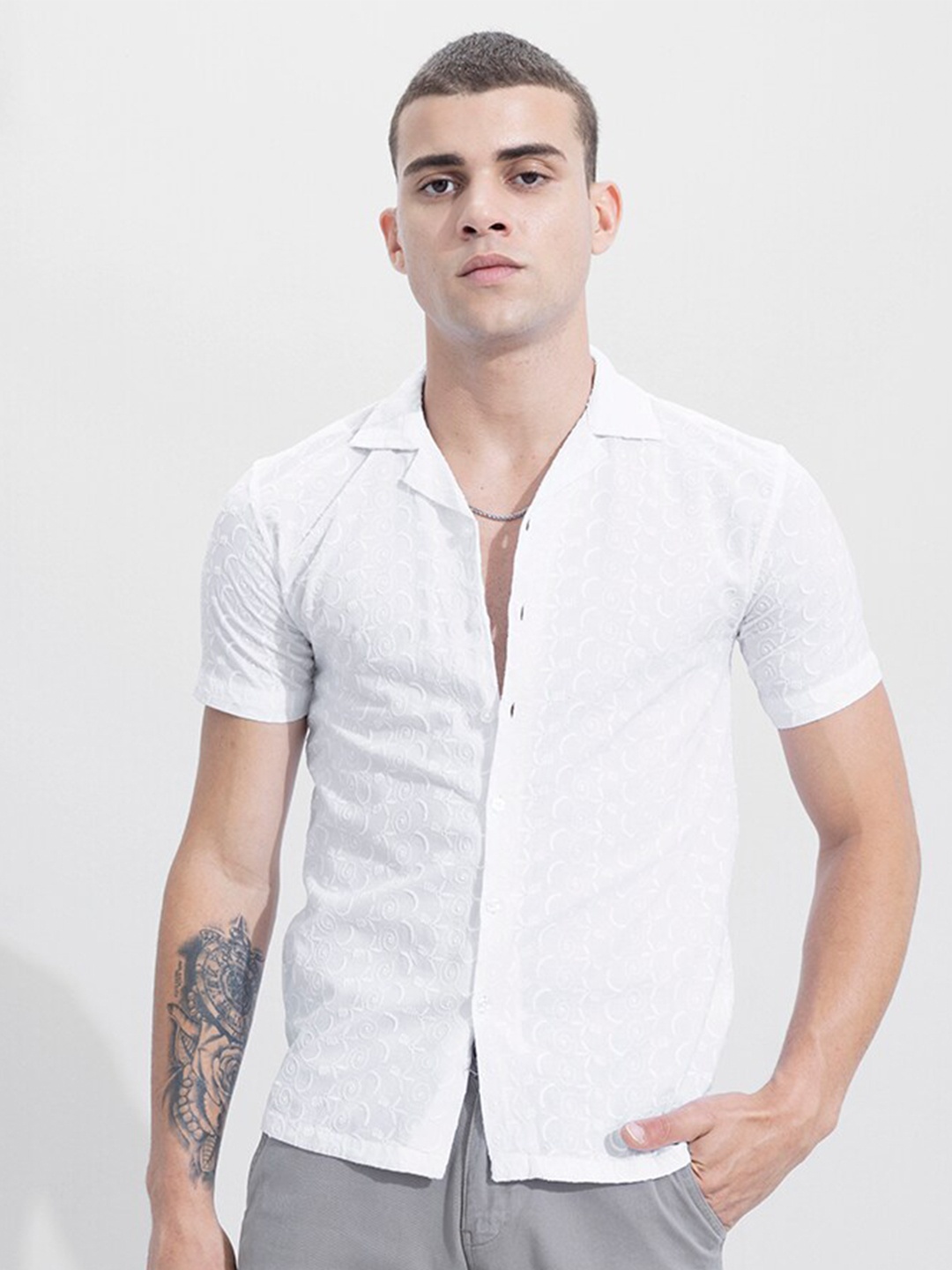 

Snitch Classic Slim Fit Opaque Casual Shirt, White