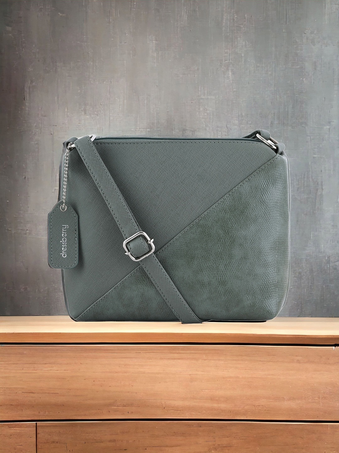 

DressBerry Green Textured Structured Sling Bag