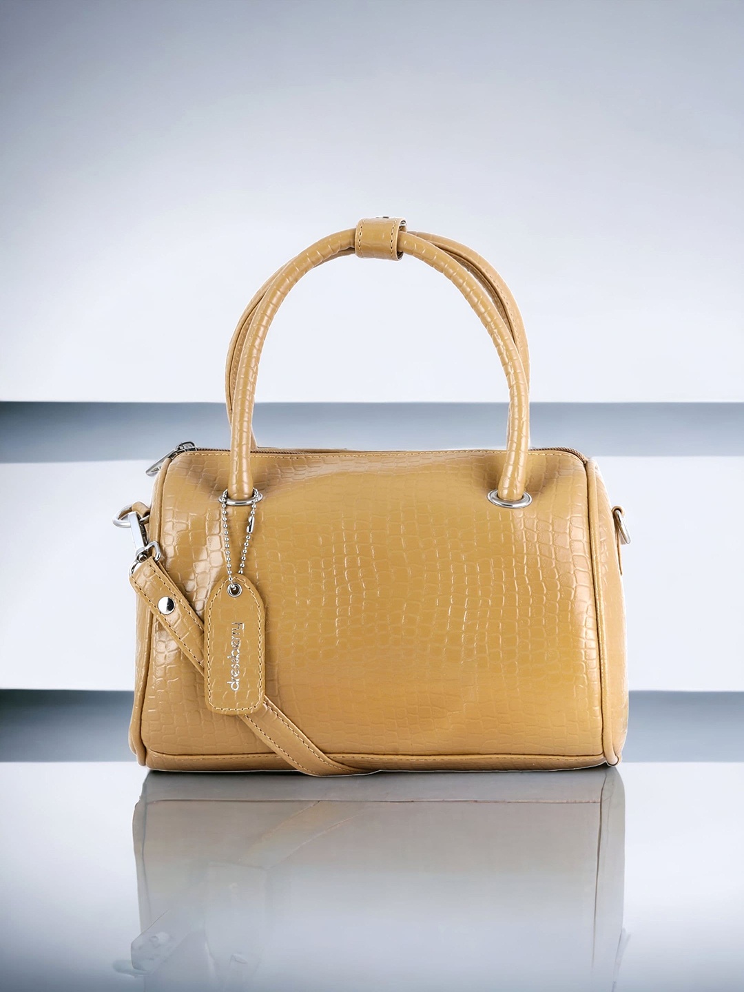 

DressBerry Yellow Textured Structured Handheld Bag